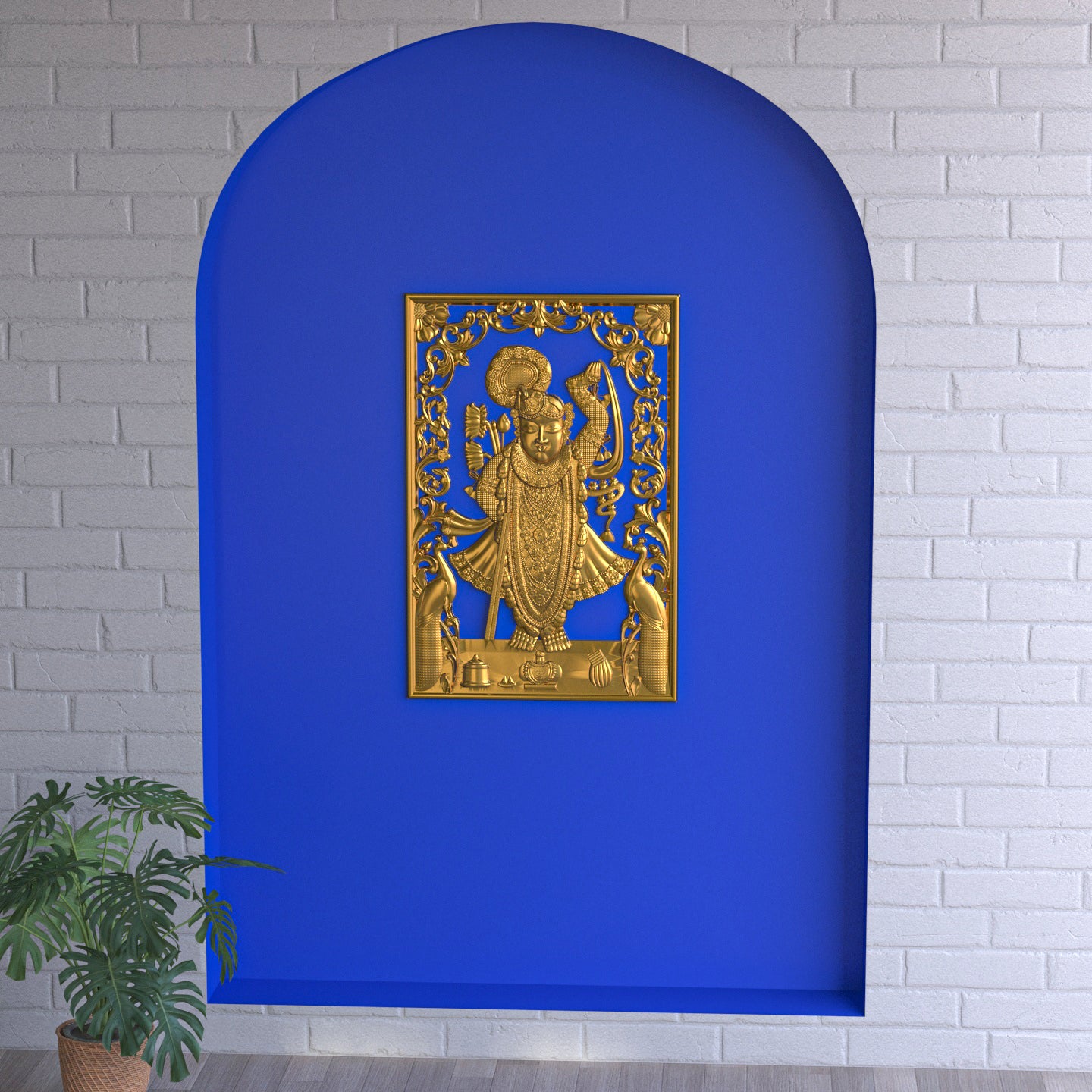 Glorious Golden Lord Krishna Wooden Wall Decor Wall Decor