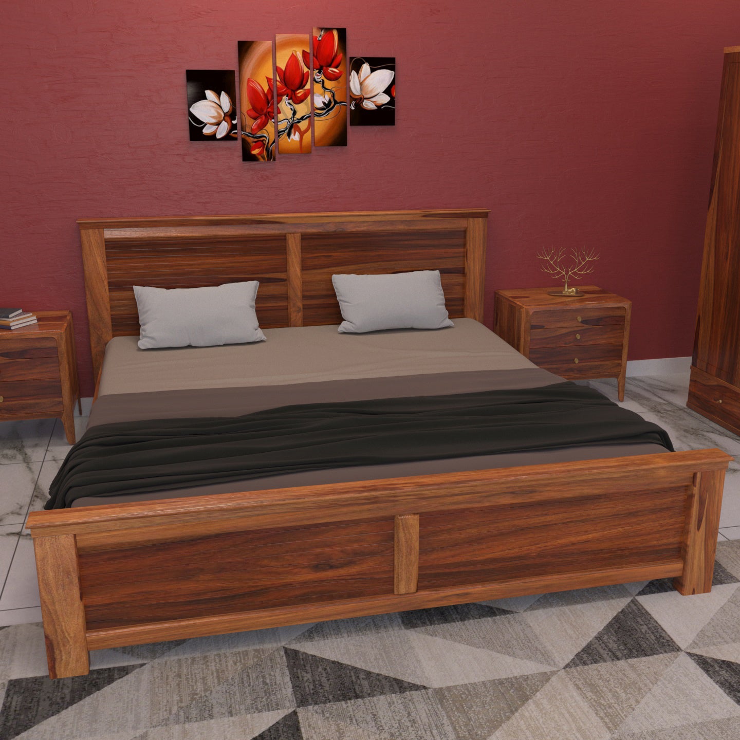 Classic Vintage Style Sheesham Wooden Complete Bedroom Set Bedroom Furniture Sets