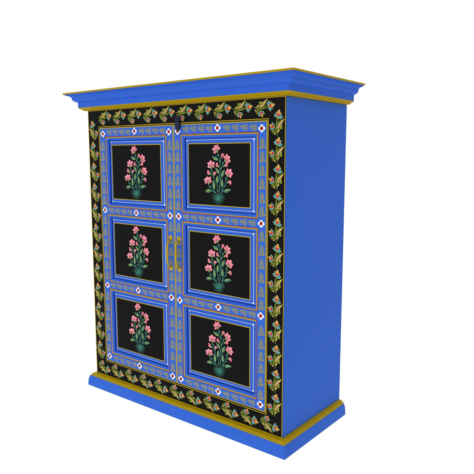 Traditional Bourbon Blue Paint Finished Wooden Handmade Cupboard Cupboard