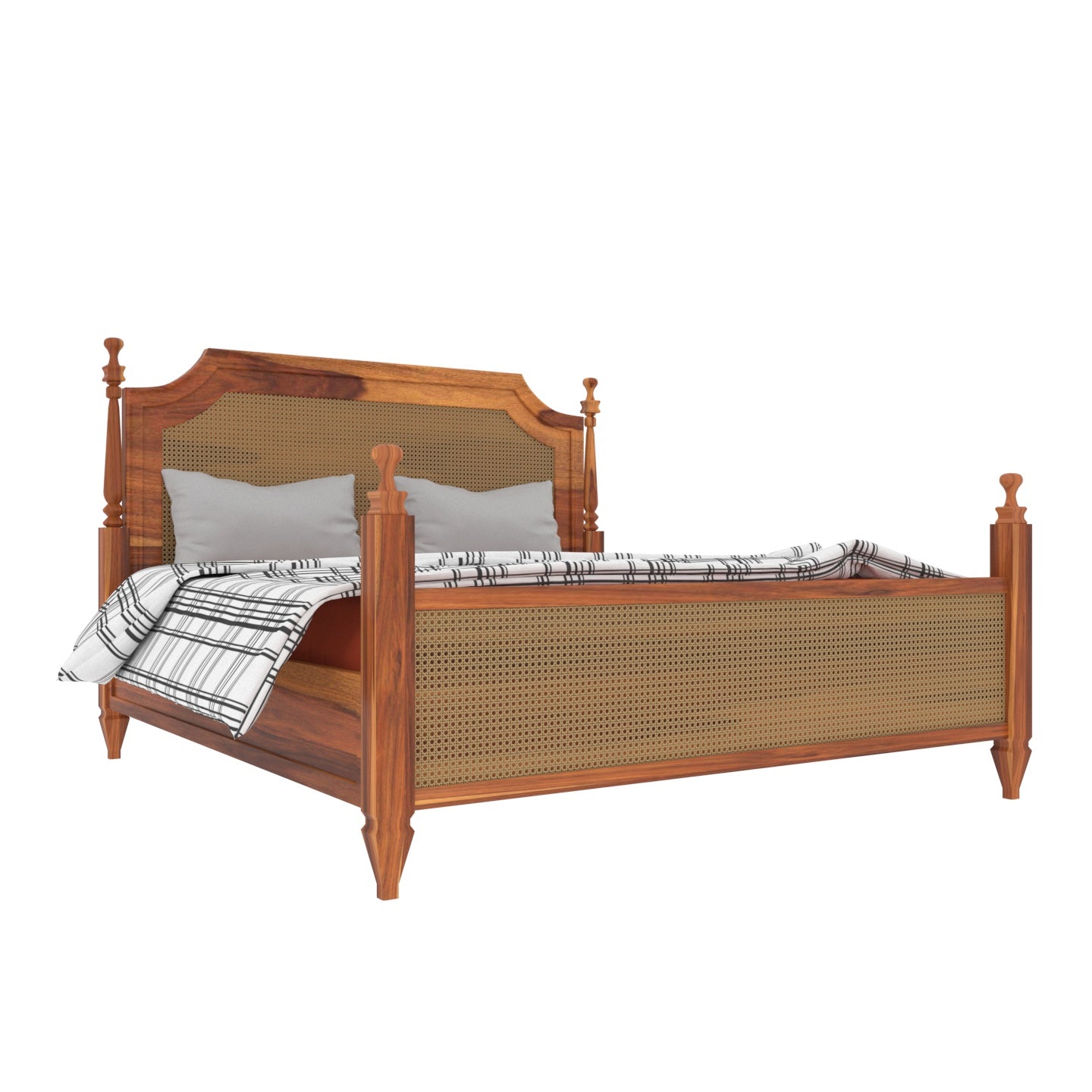 Indian Simple Decent Handmade Wooden Bed with Classic Arm Chair Bedroom Furniture Sets