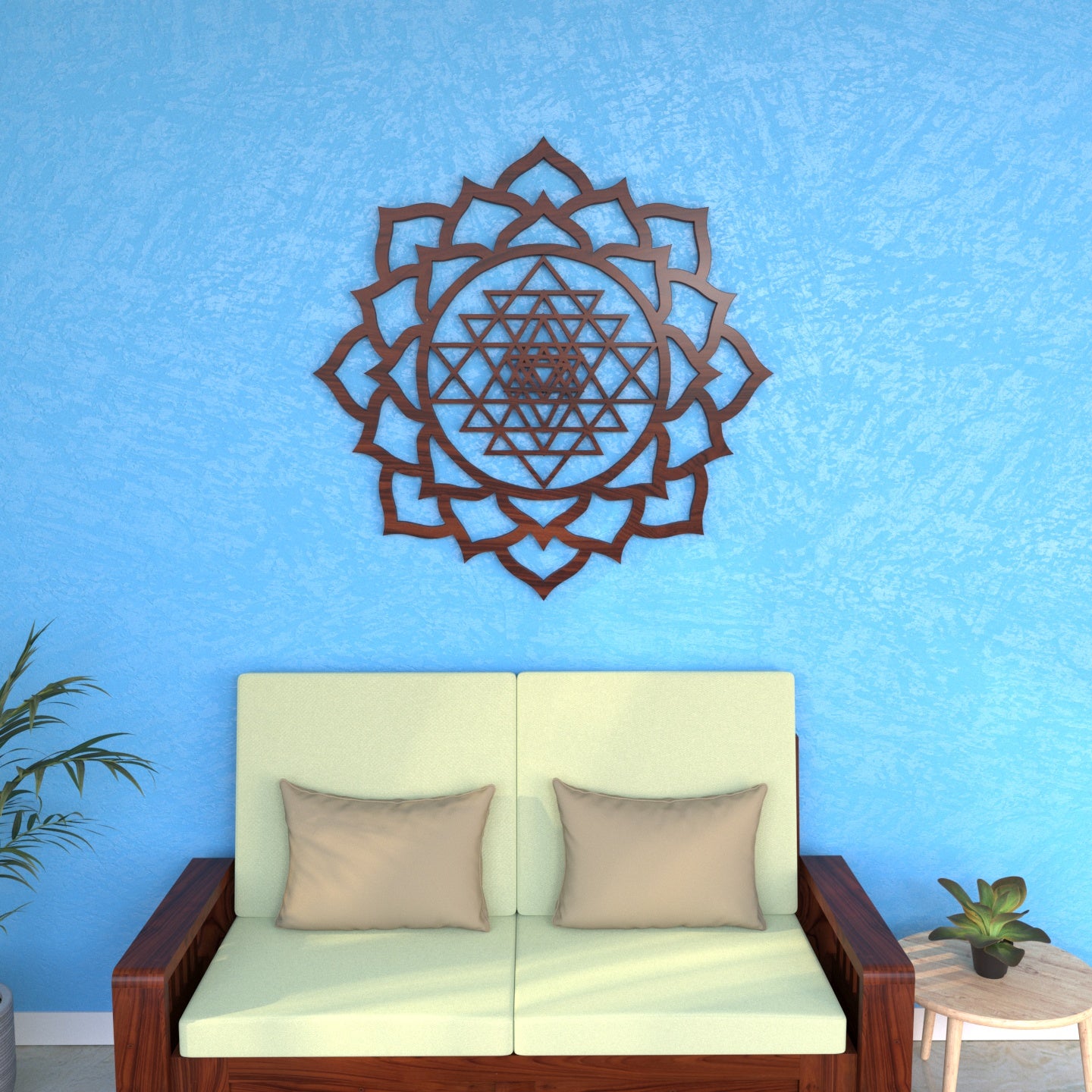 Fusion Yoga Flower Shaped Wooden Wall Decor Yantra Teak wood Wall Decor