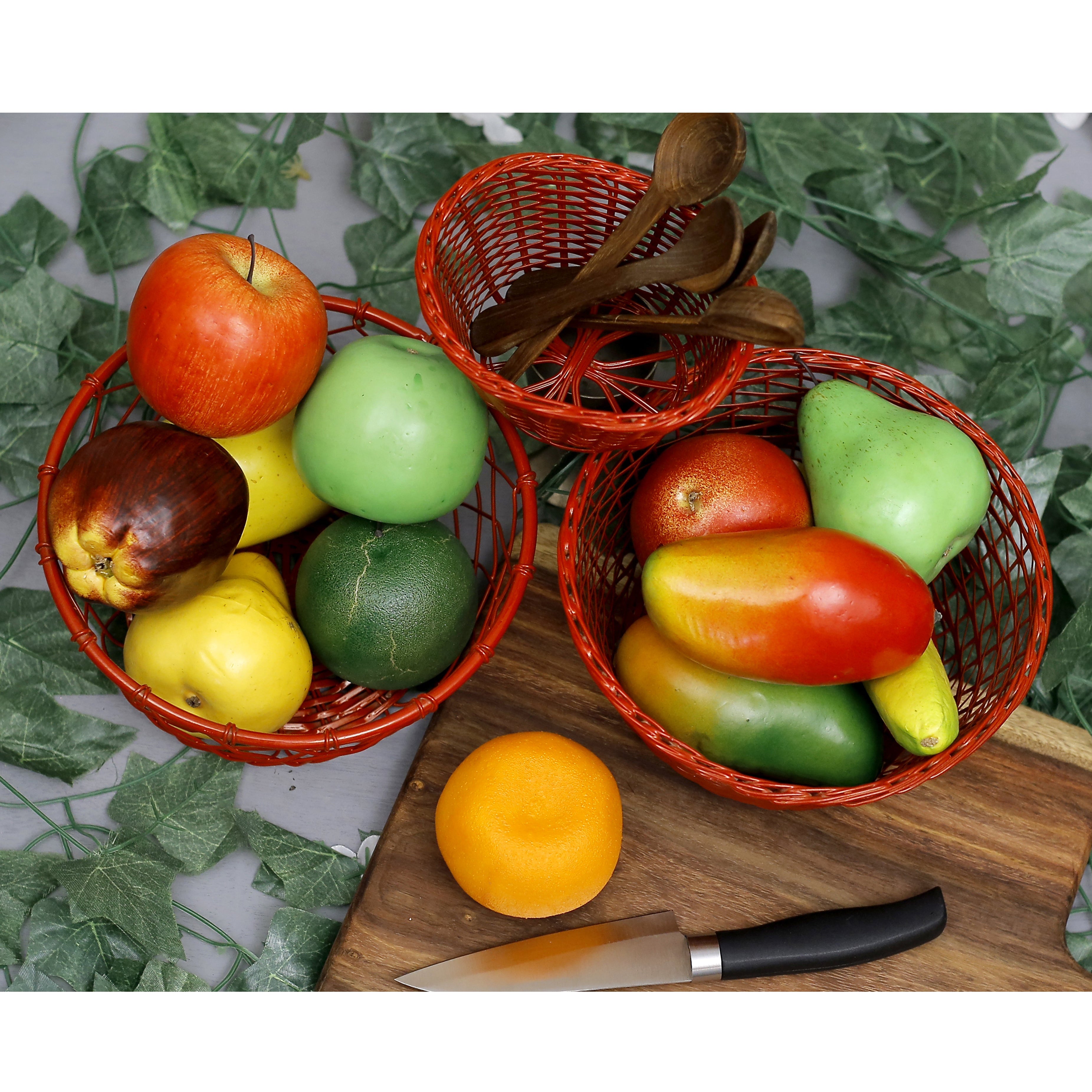 (Set of 3) Red Coloured Fruit Crate Metallic Tray Set Tray