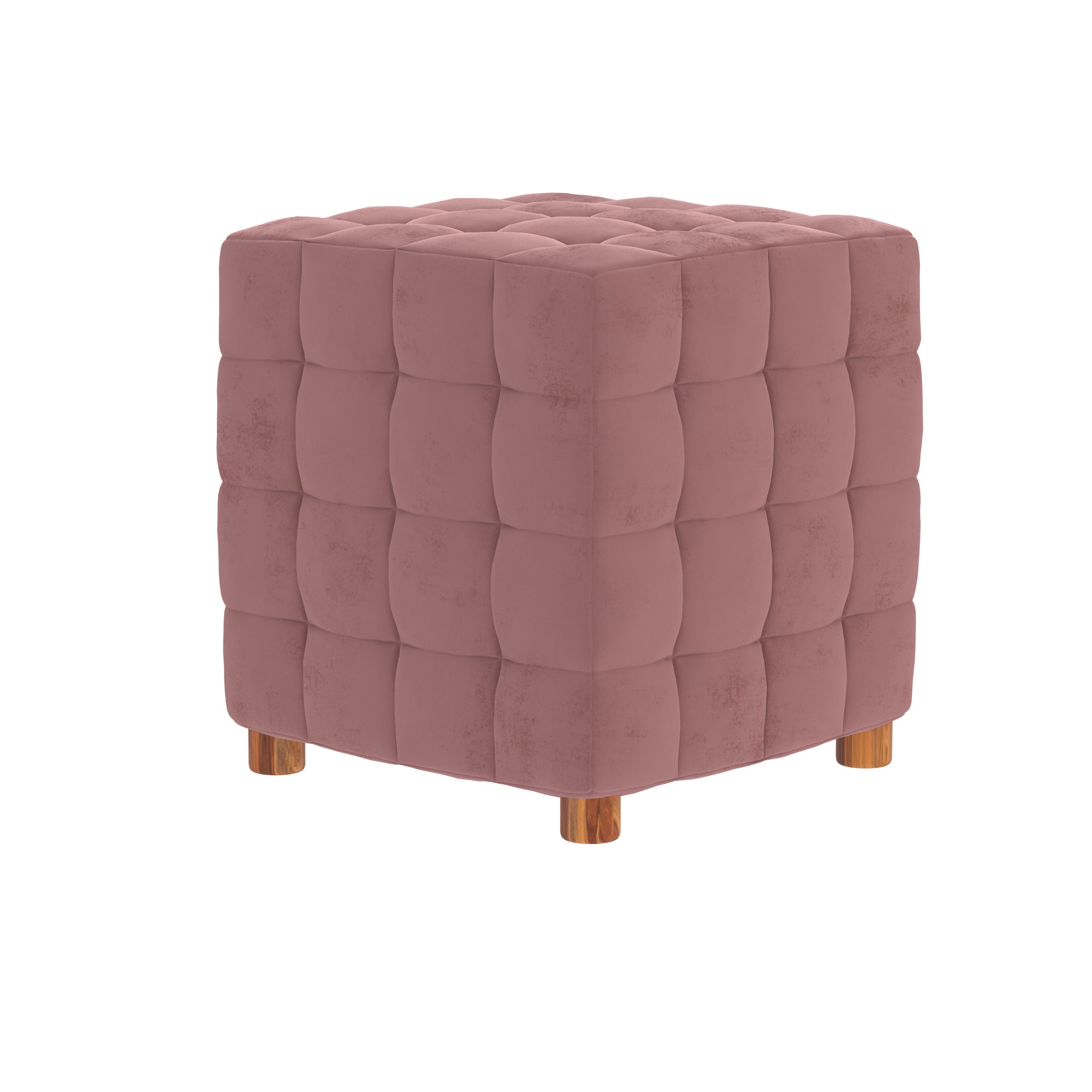 Antique Pulp Pink Wooden Smooth Finish Light Seating Stool Pouf