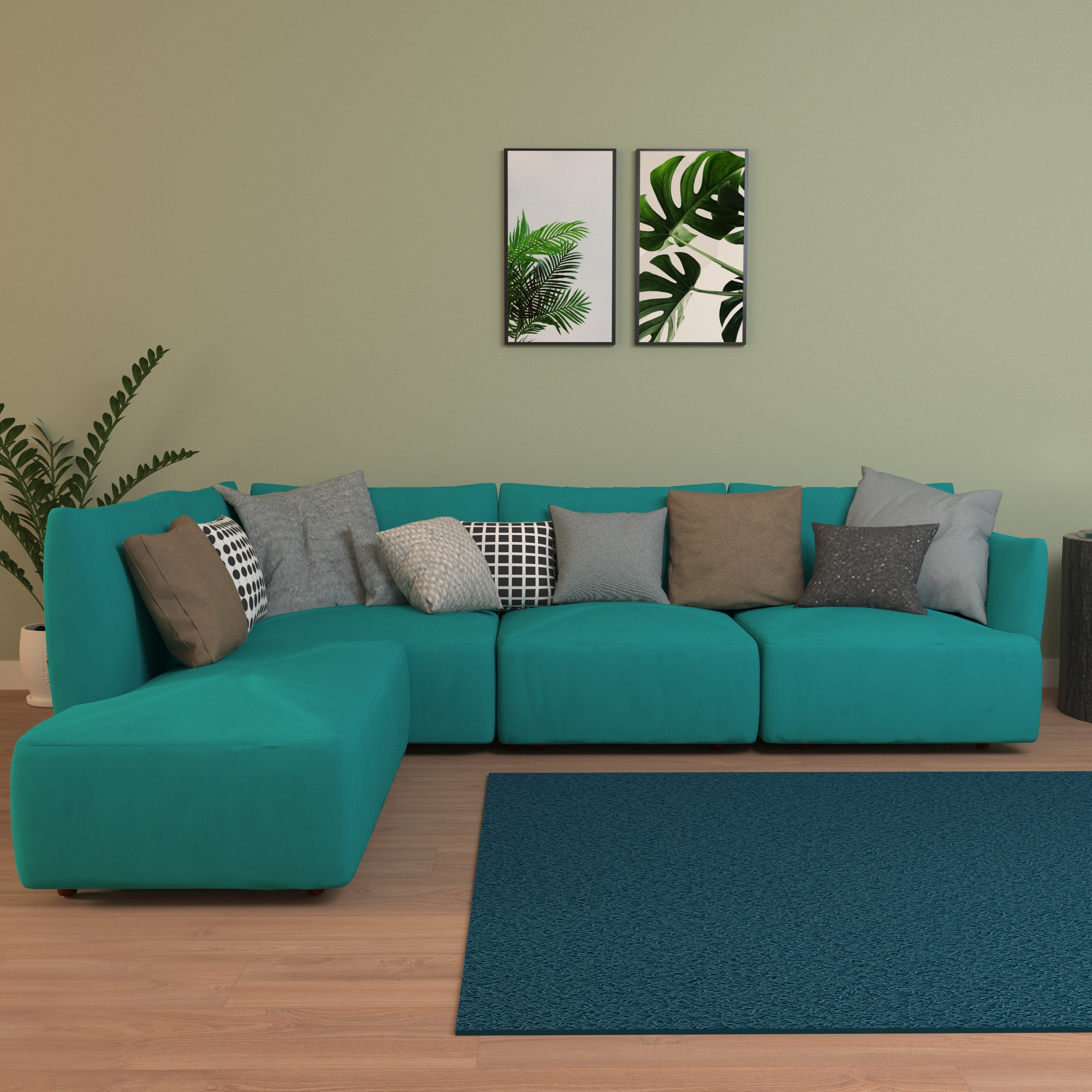 Aqua Cyan Pastel Coloured with Premium Comfort L Shaped 4 Seater Sofa Set for Home Sofa