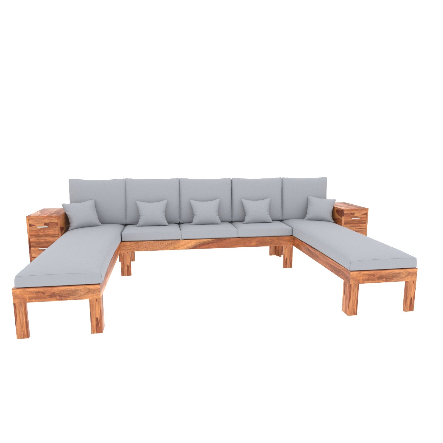 Slate Light Gray Classic Nine Seater Wooden Sofa Sofa