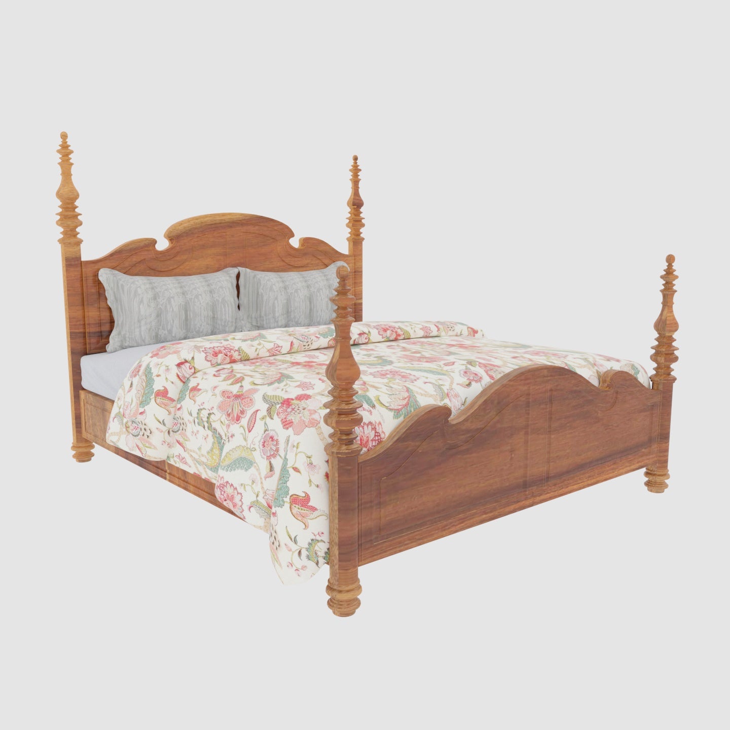 Traditional Handmade Wooden Premium Size Bed with Bedside Bedroom Furniture Sets