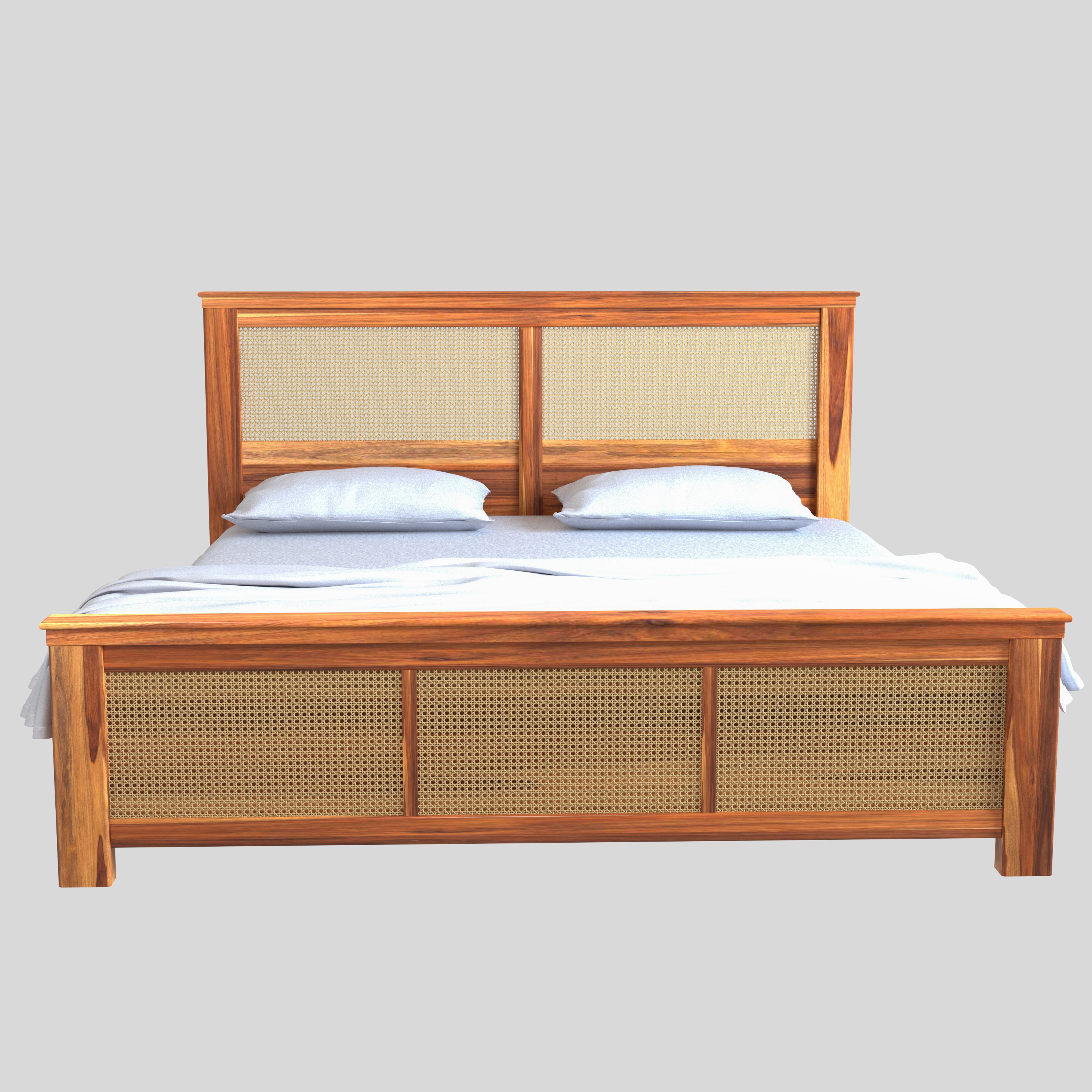 Natural Simple Handmade Classic Cane Wooden Bed for Home Bed