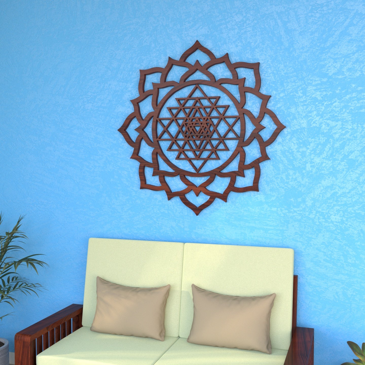 Fusion Yoga Flower Shaped Wooden Wall Decor Yantra Wall Decor