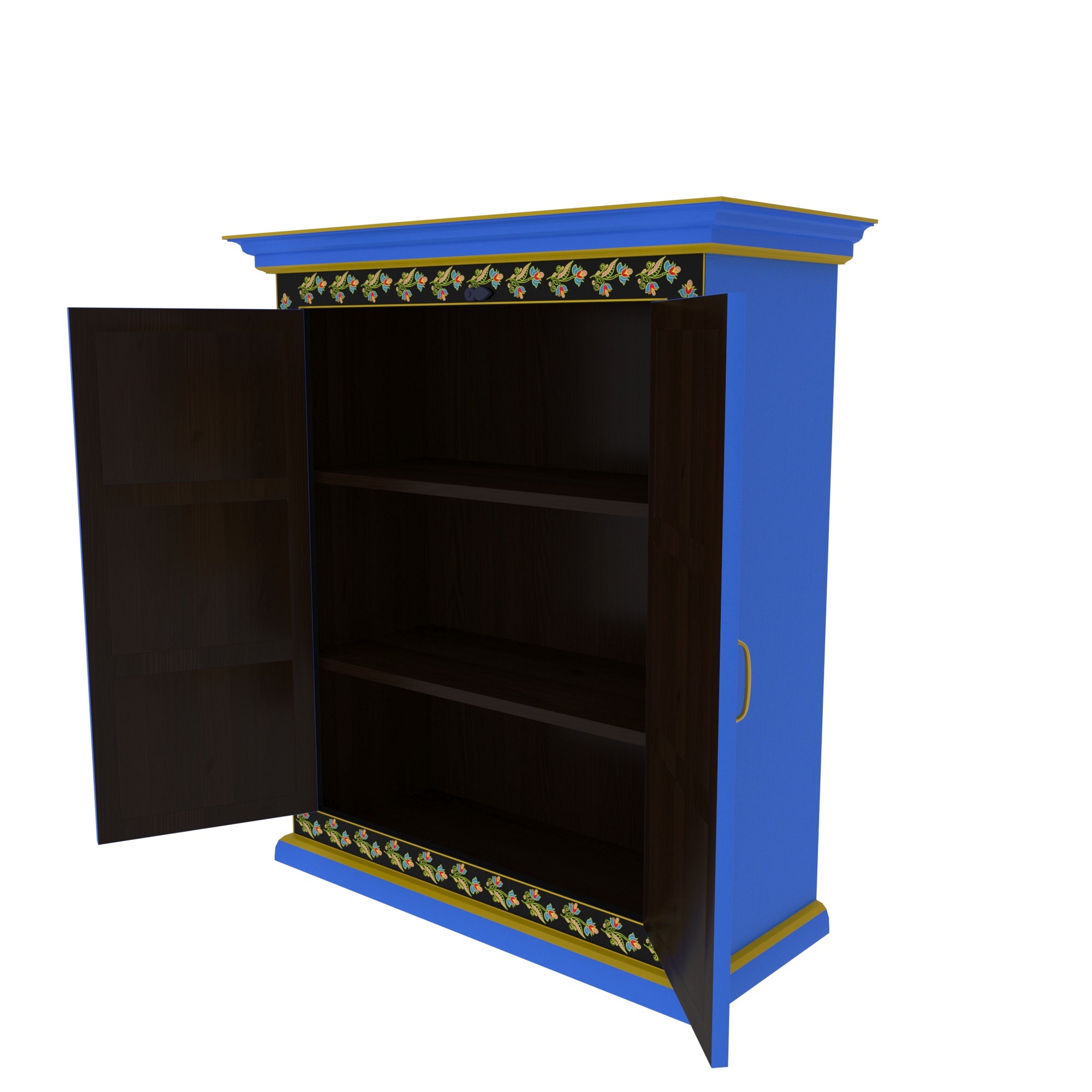 Traditional Bourbon Blue Paint Finished Wooden Handmade Cupboard Cupboard