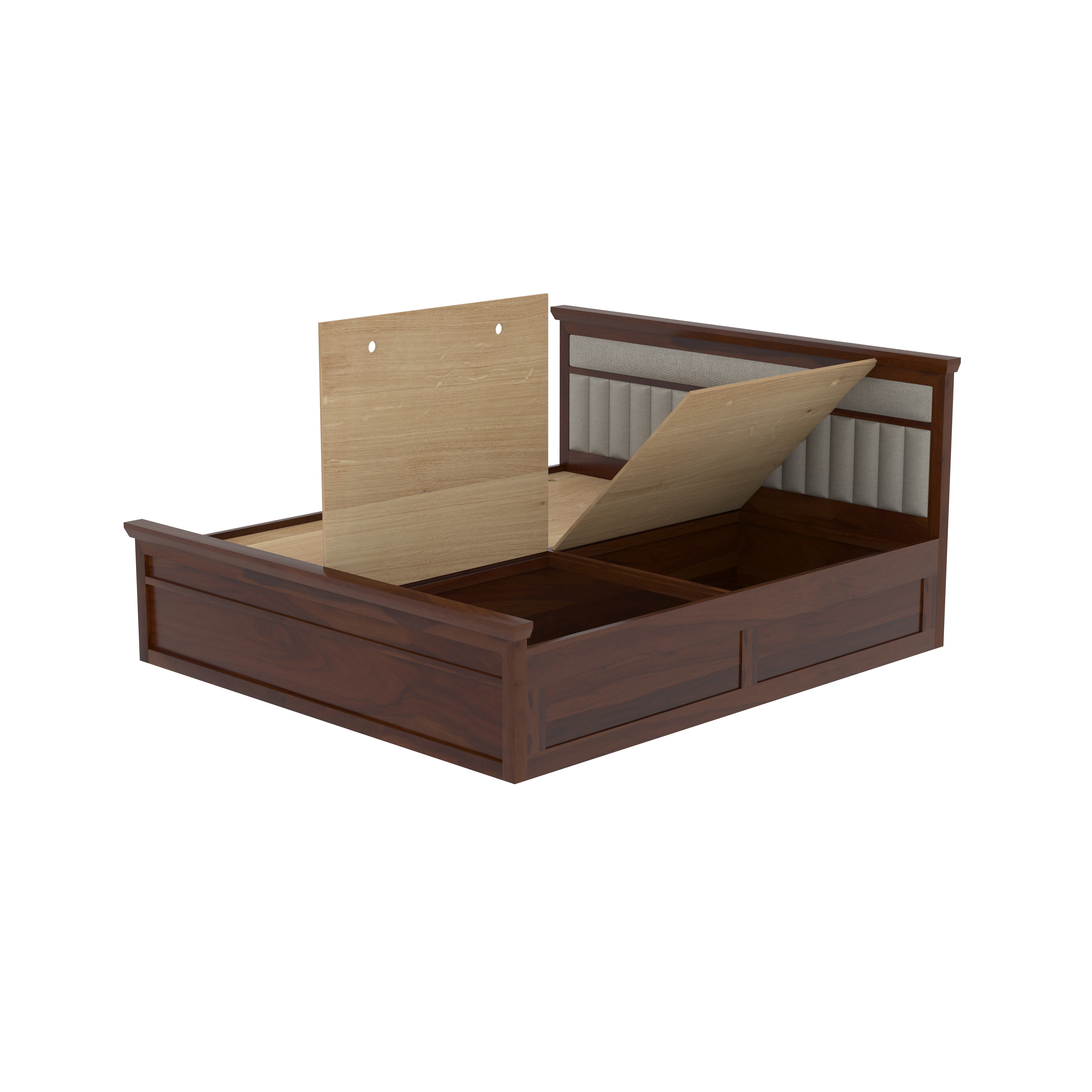 Handcrafted Wooden Storage Bed with Cushion Headboard Bed