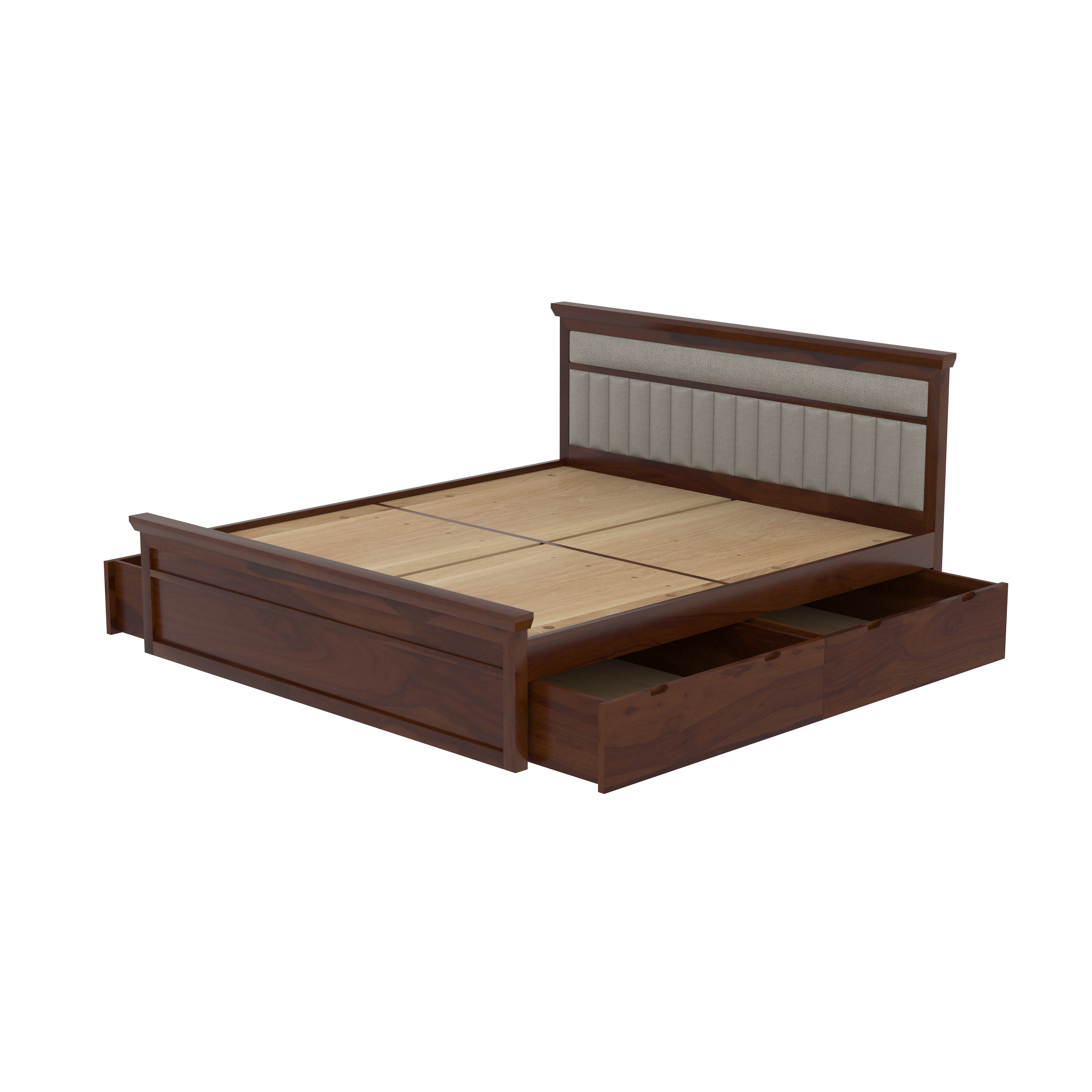 Handcrafted Wooden Drawer Storage Bed with Cushion Headboard Bed