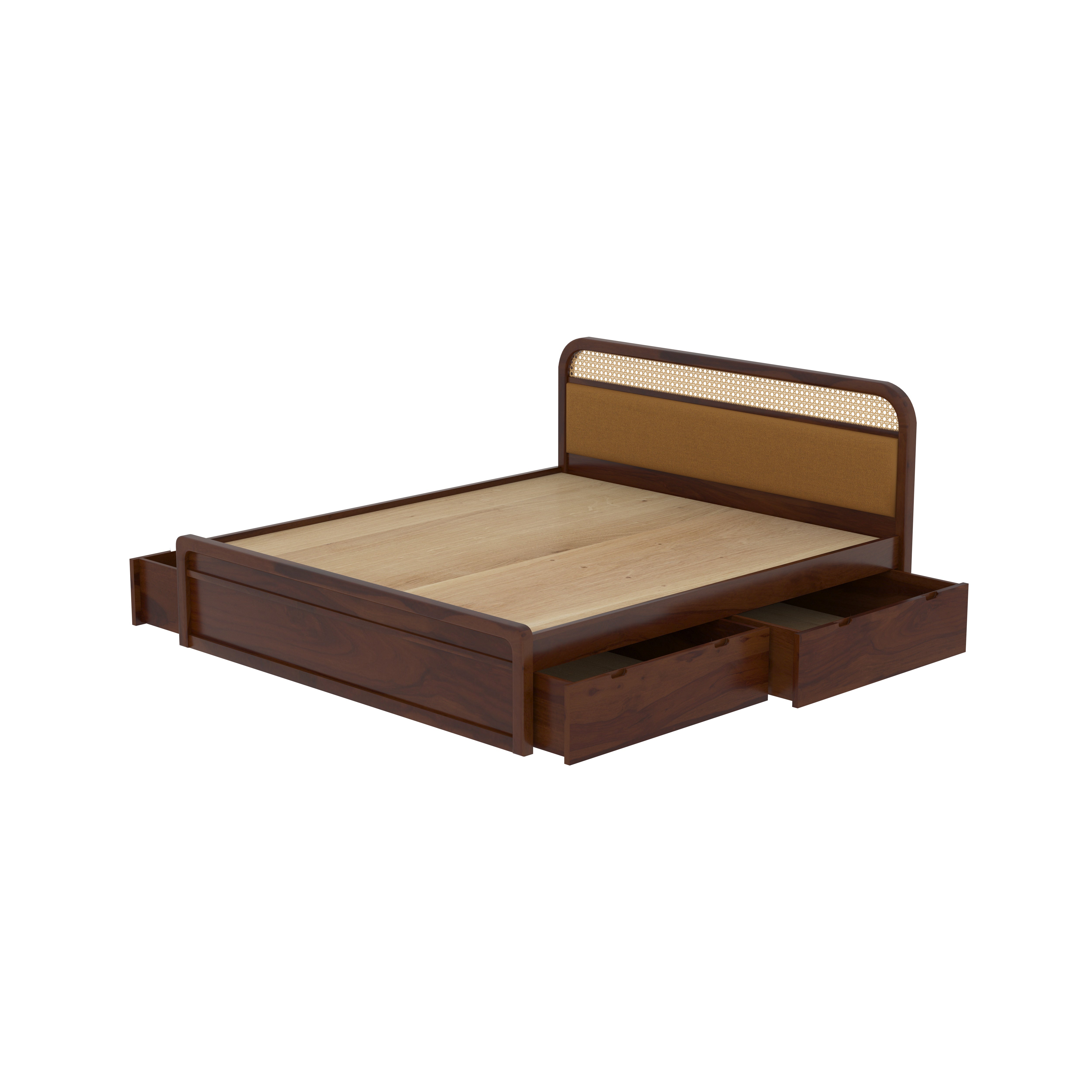 Rattan Cane King Size Drawer Storage Bed Bed