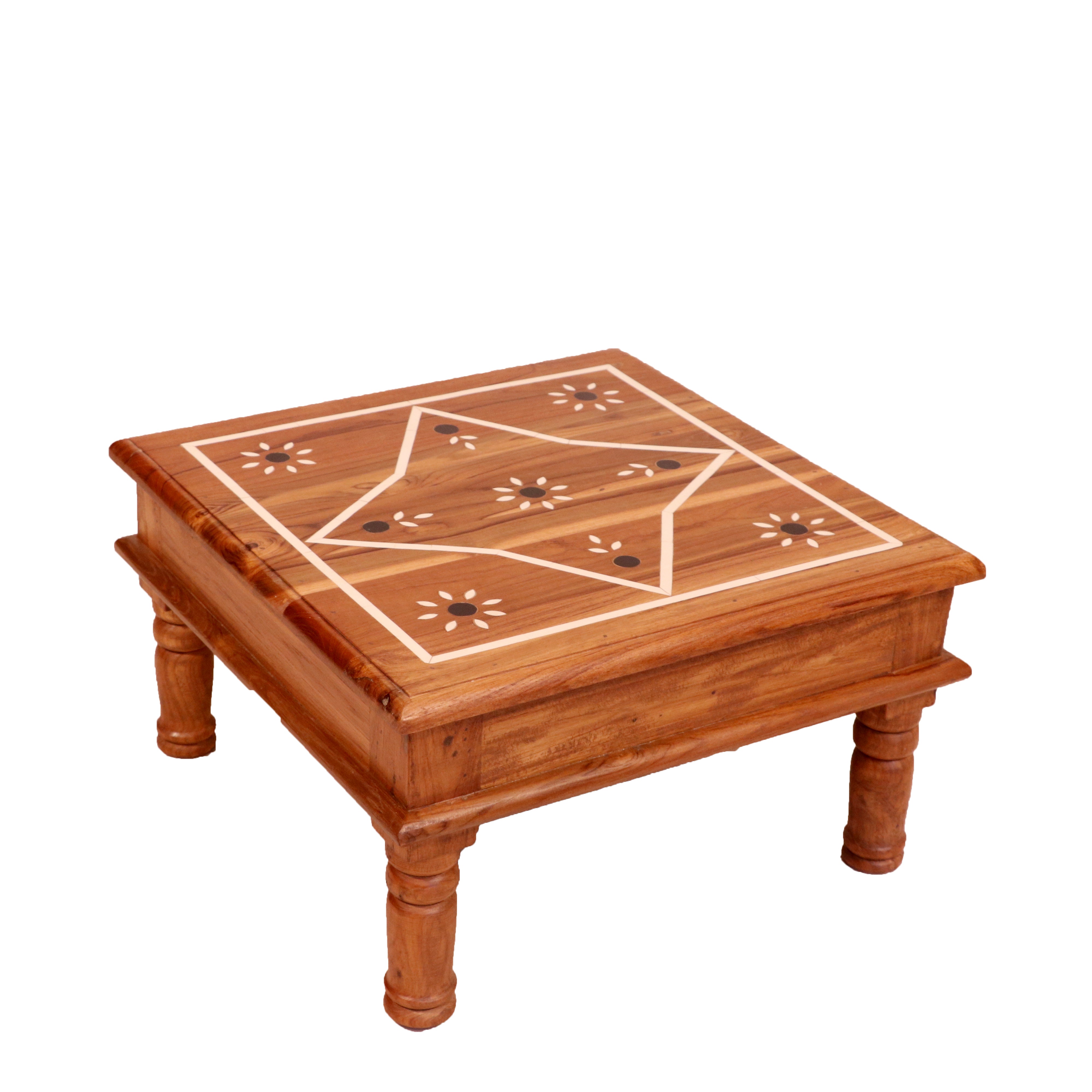 Natural Mankind Style Inlay Designed Handmade Wooden Bajot for Home Bajot