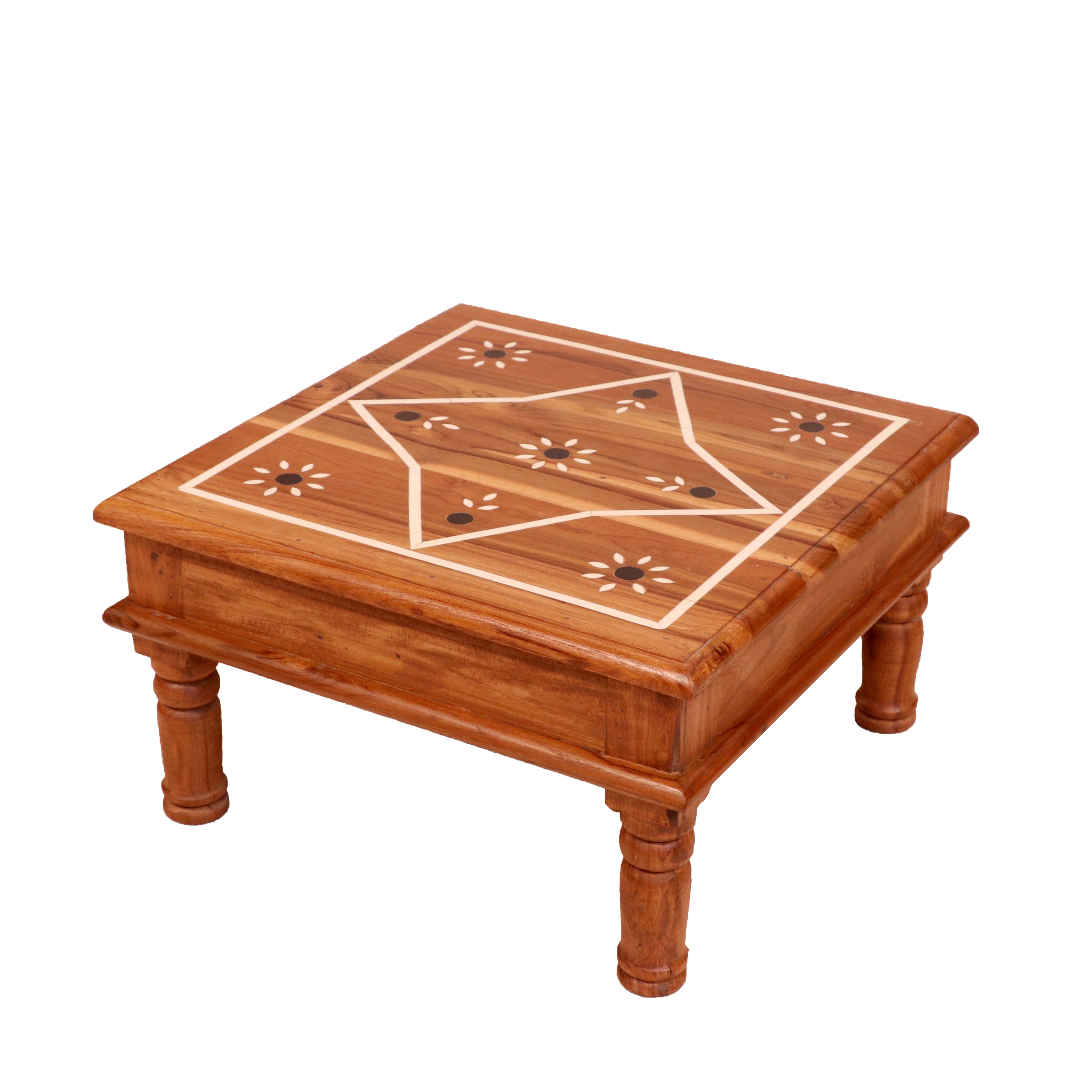 Natural Mankind Style Inlay Designed Handmade Wooden Bajot for Home Bajot