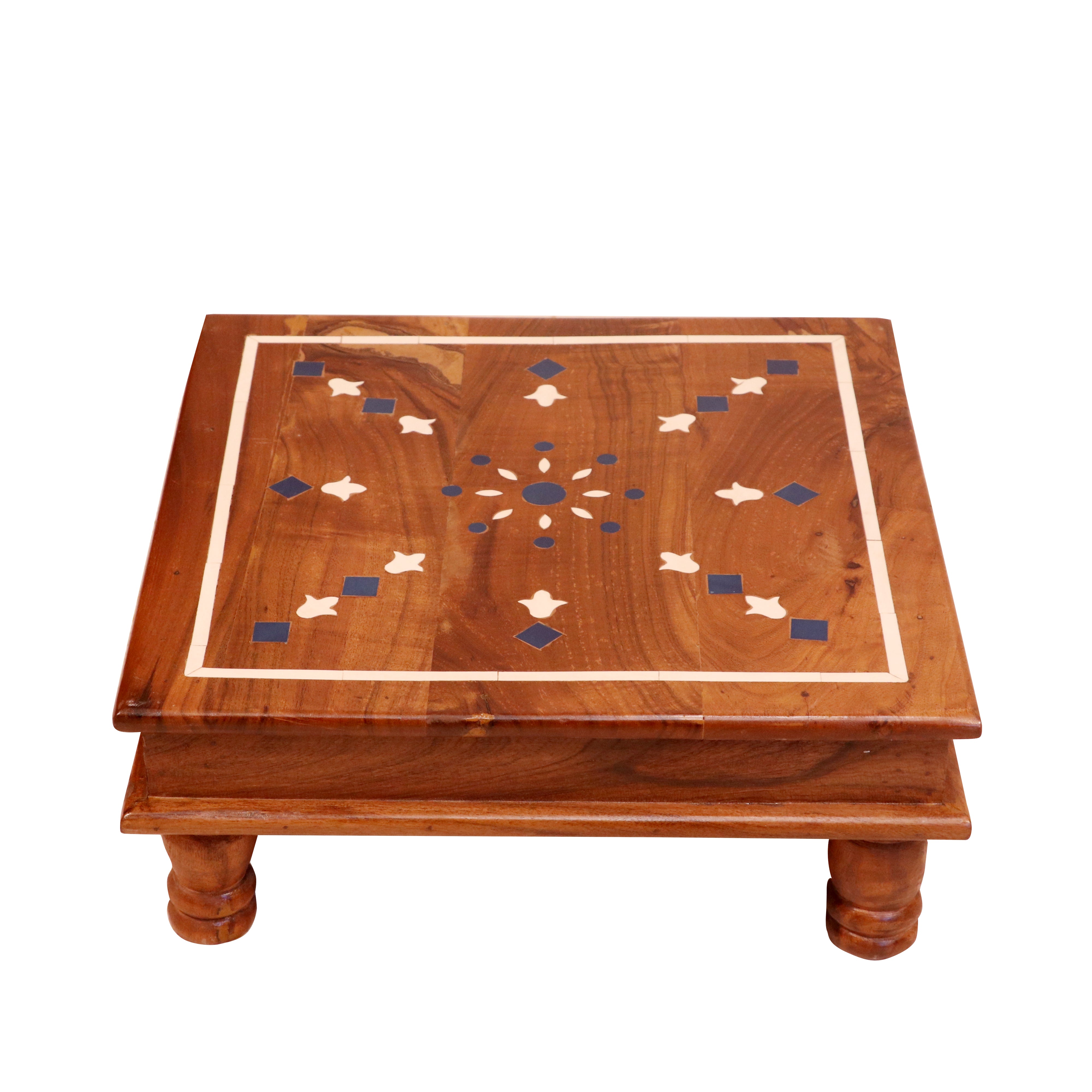 Indian Inlay Flowered Theme Style Handmade Wooden Bajot for Home Bajot