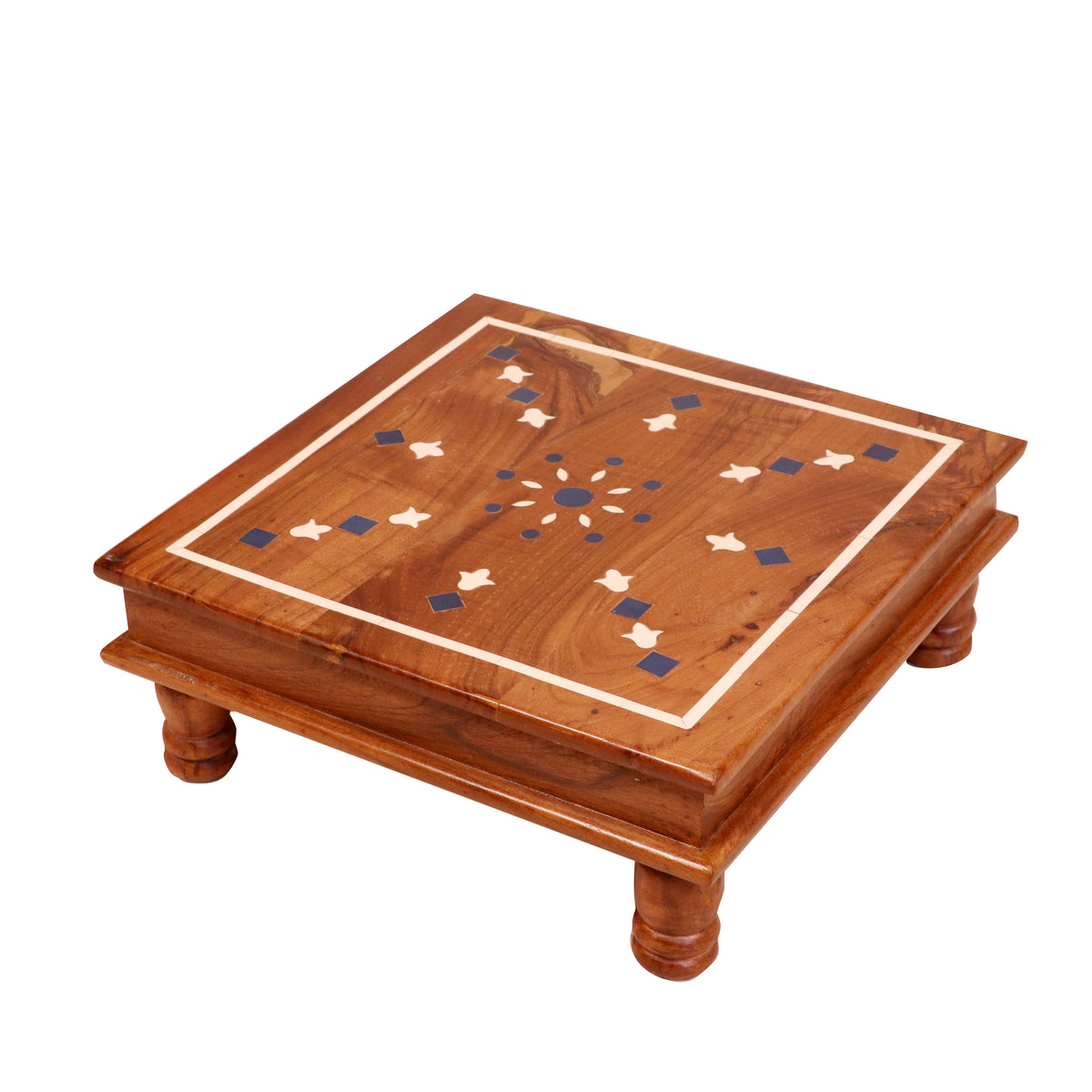 Indian Inlay Blue Indian Inlay Flowered Theme Style Handmade Wooden Bajot for Home