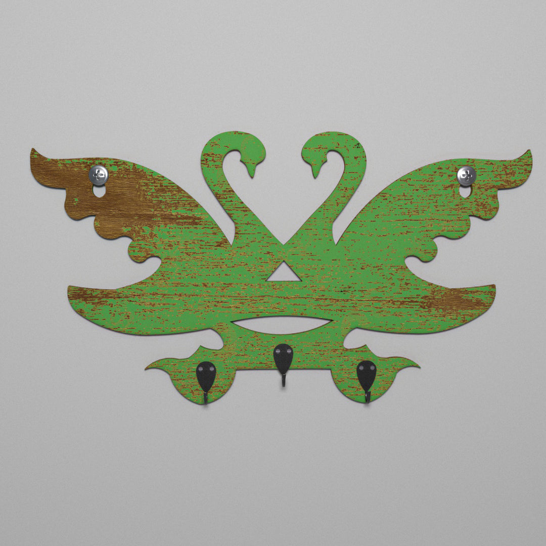 Beautiful Green Swan Wall Hanging Three Hook Hook