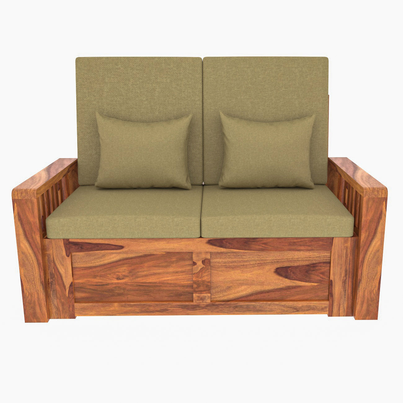 Moss Green Vintage Sheesham Wooden 2 Seater Sofa with Storage Sofa
