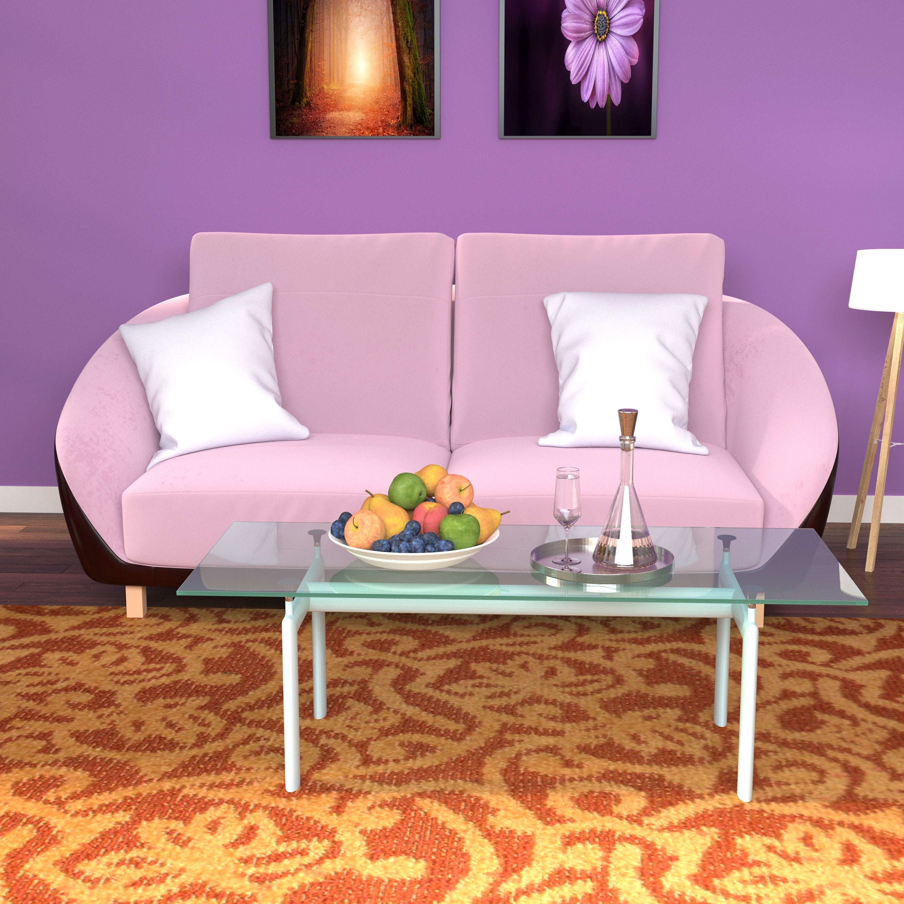 Flamingo Pink Smooth Finish Wooden 2 Seater Sofa Sofa