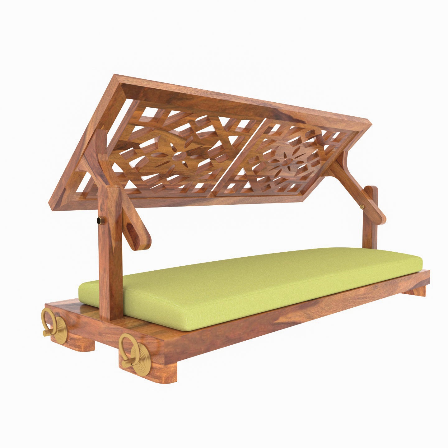 Fusion Flowered Carved Back Handmade Wooden Swing for Home Swing