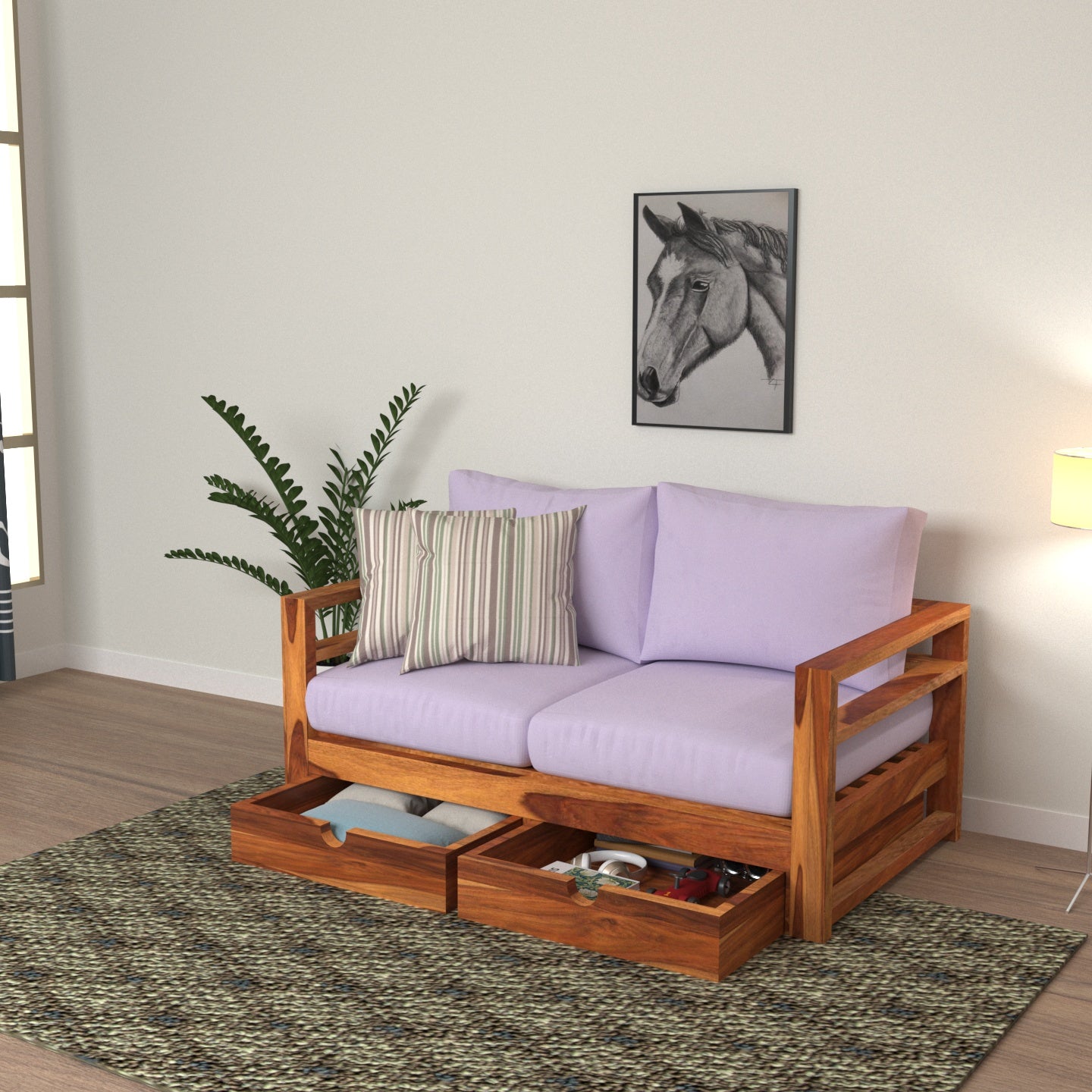 Peter Purple Vintage Wooden Sofa With Storage Sofa