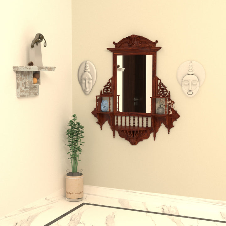 Traditional Natural Brown Finished Wooden Handmade Wall Mirror Mirror