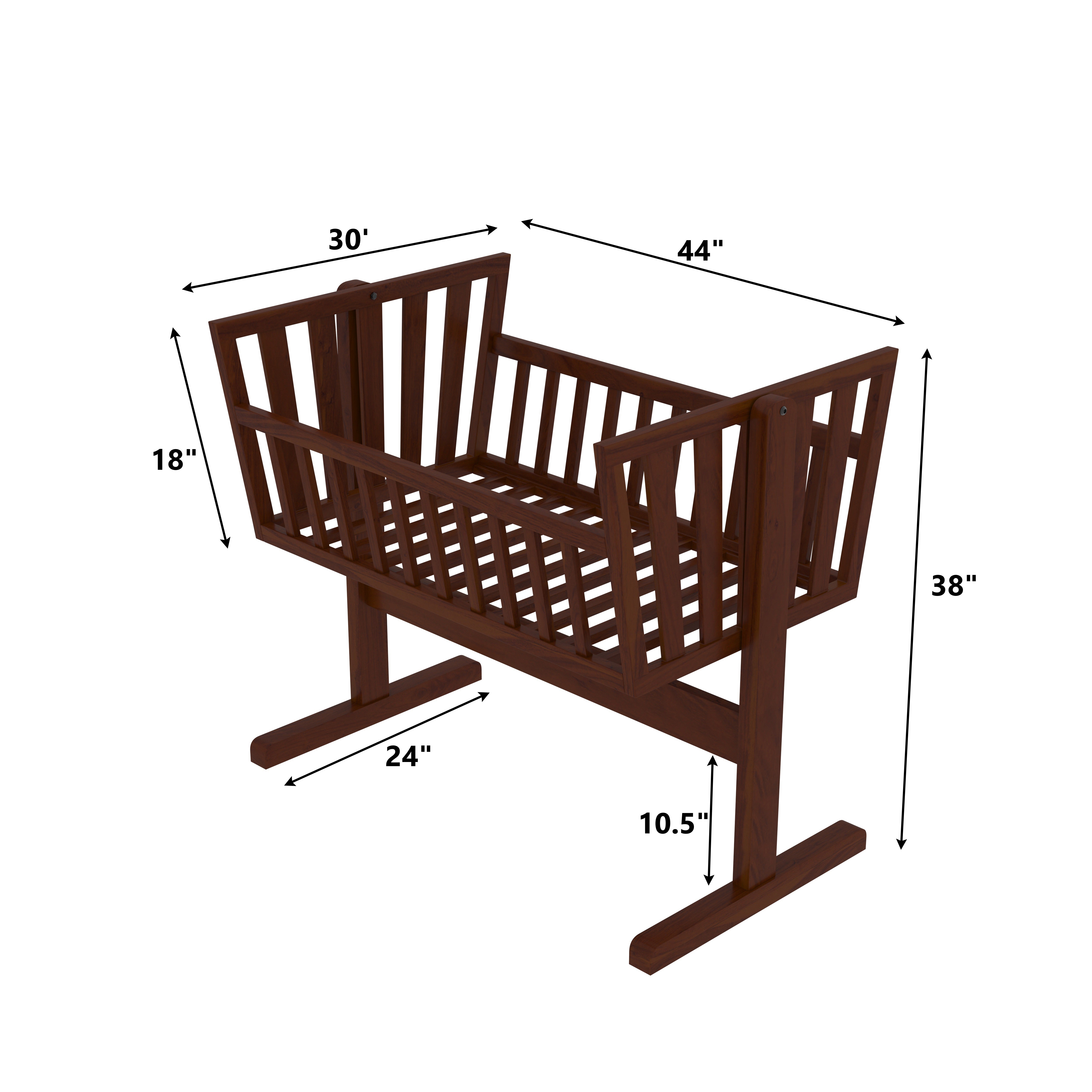 Natural Heritage Brown Finished Strip Designed Wooden Cradle