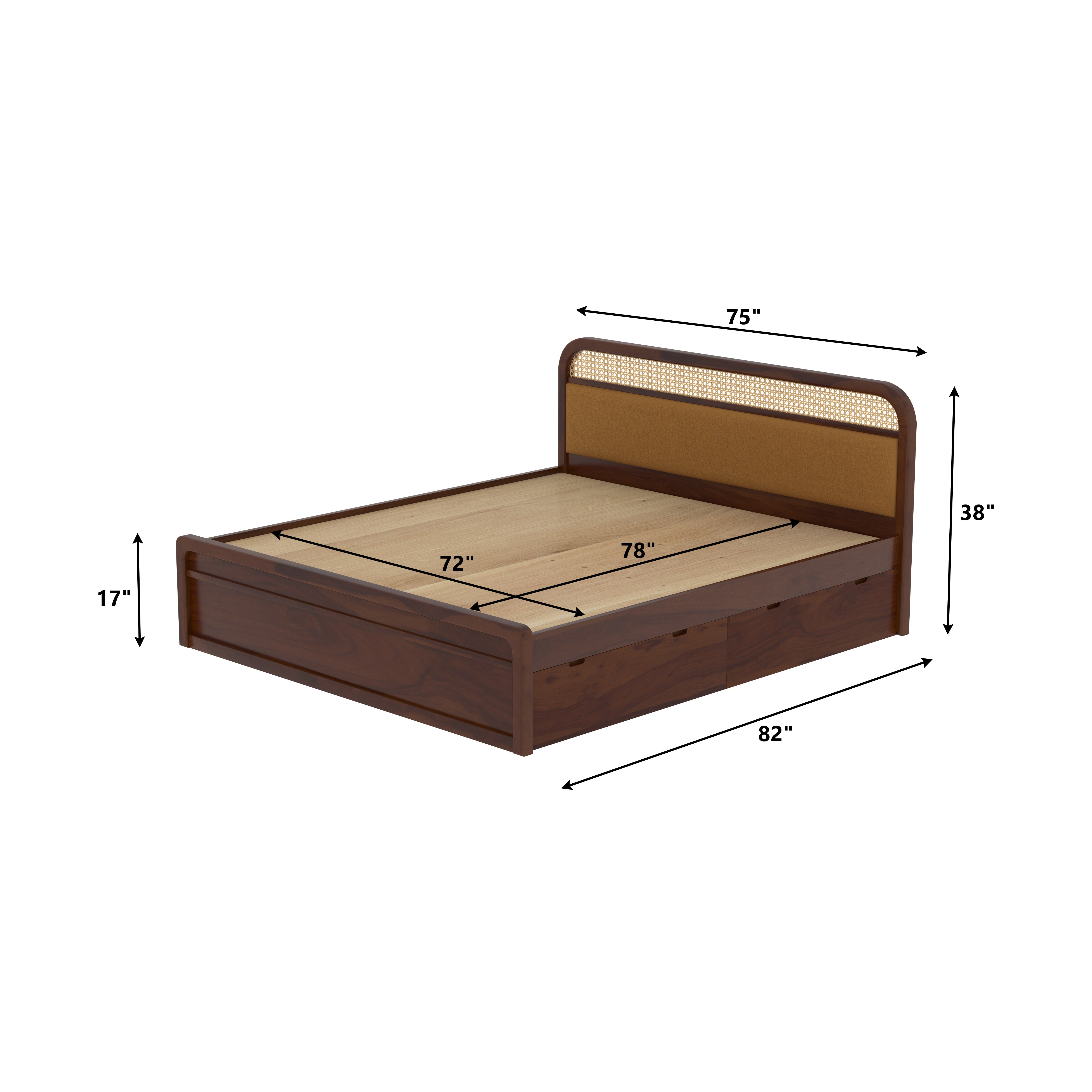 Rattan Cane King Size Drawer Storage Bed Bed