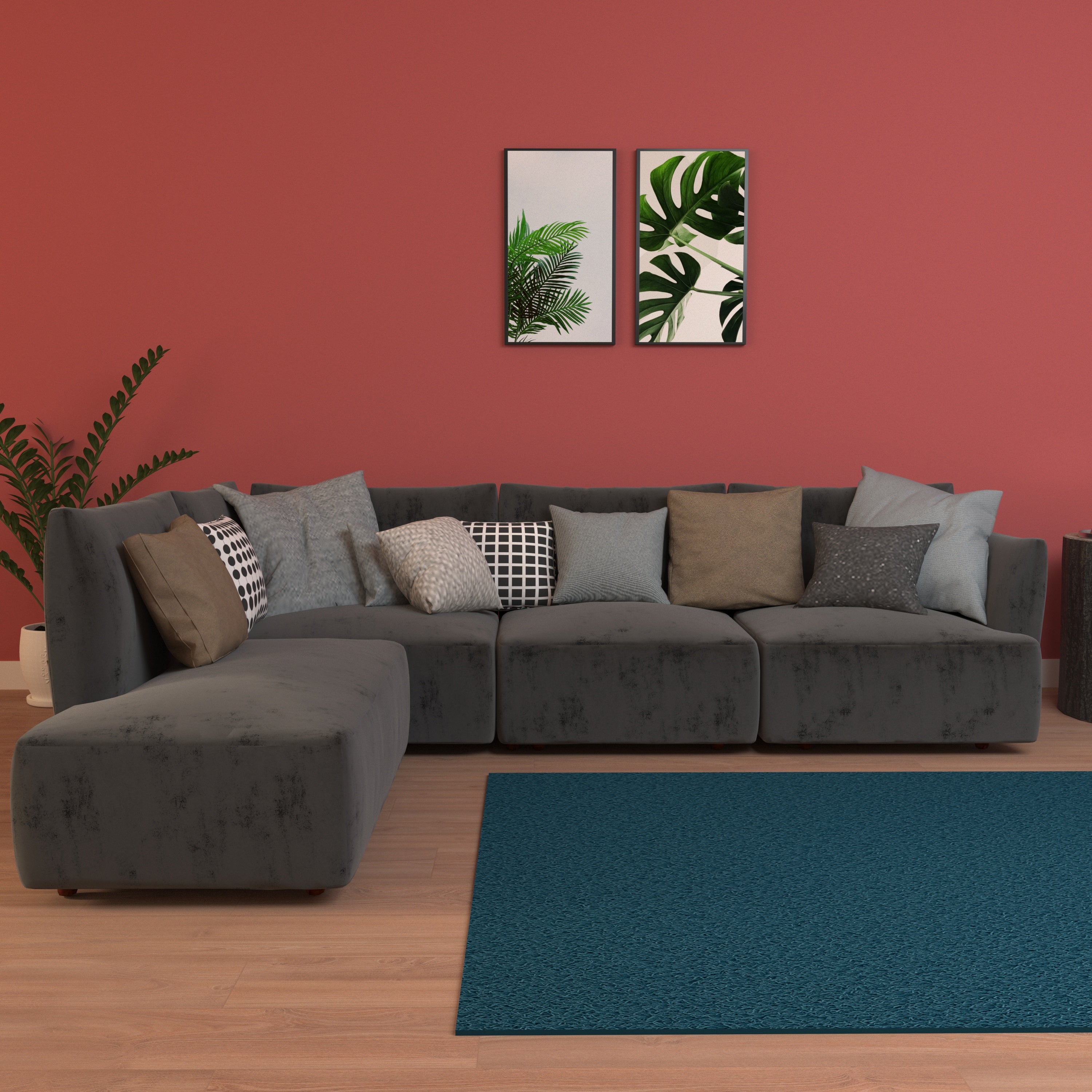 Dark Slat Gray Pastel Coloured with Premium Comfort L Shaped 4 Seater Sofa Set for Home Sofa
