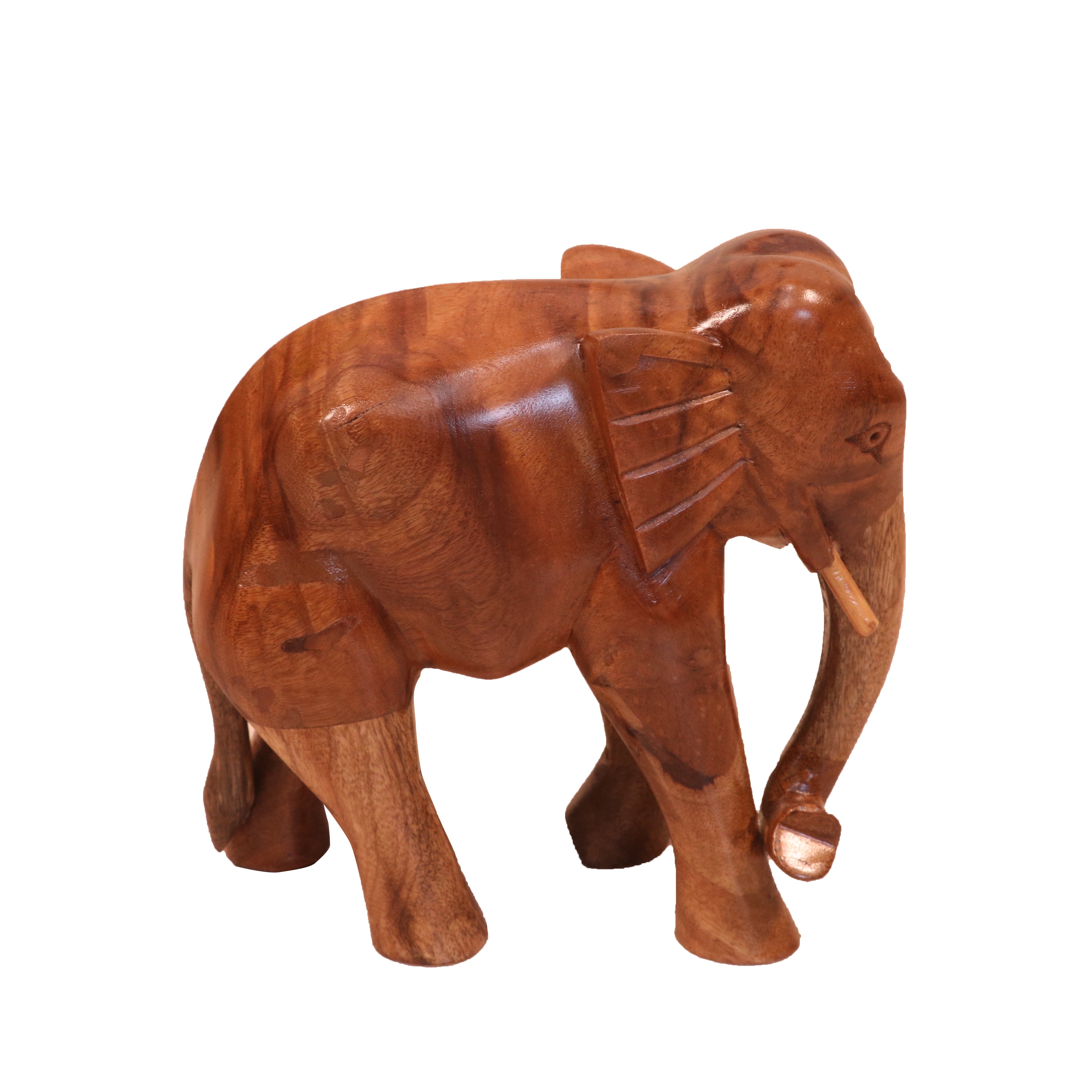 Adorable Elephant with Trunk Handmade Wooden Animal Figurine for Home Animal Figurine