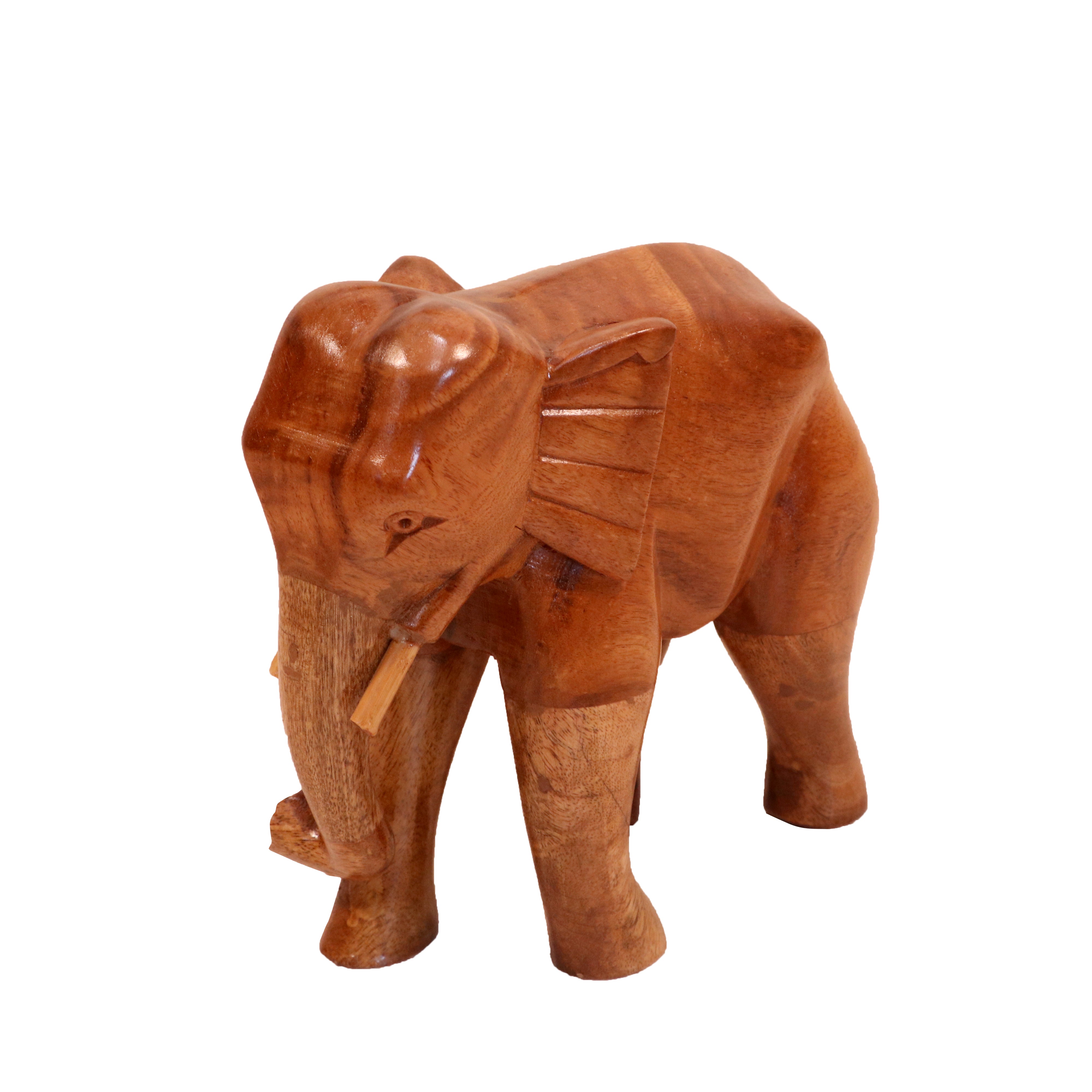 Adorable Elephant with Trunk Handmade Wooden Animal Figurine for Home Animal Figurine