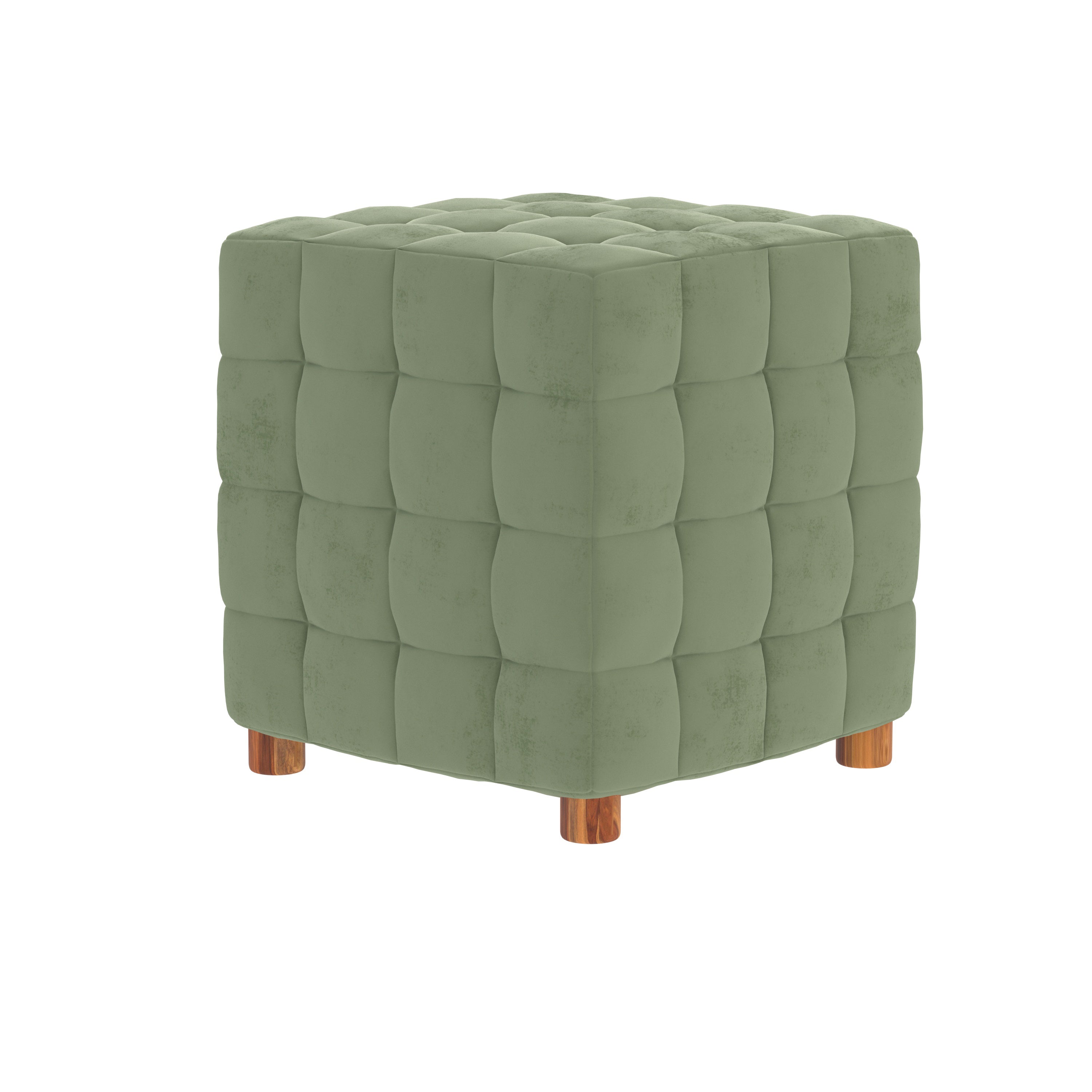 Coco Coilin Green Wooden Smooth Finish Light Seating Stool Pouf