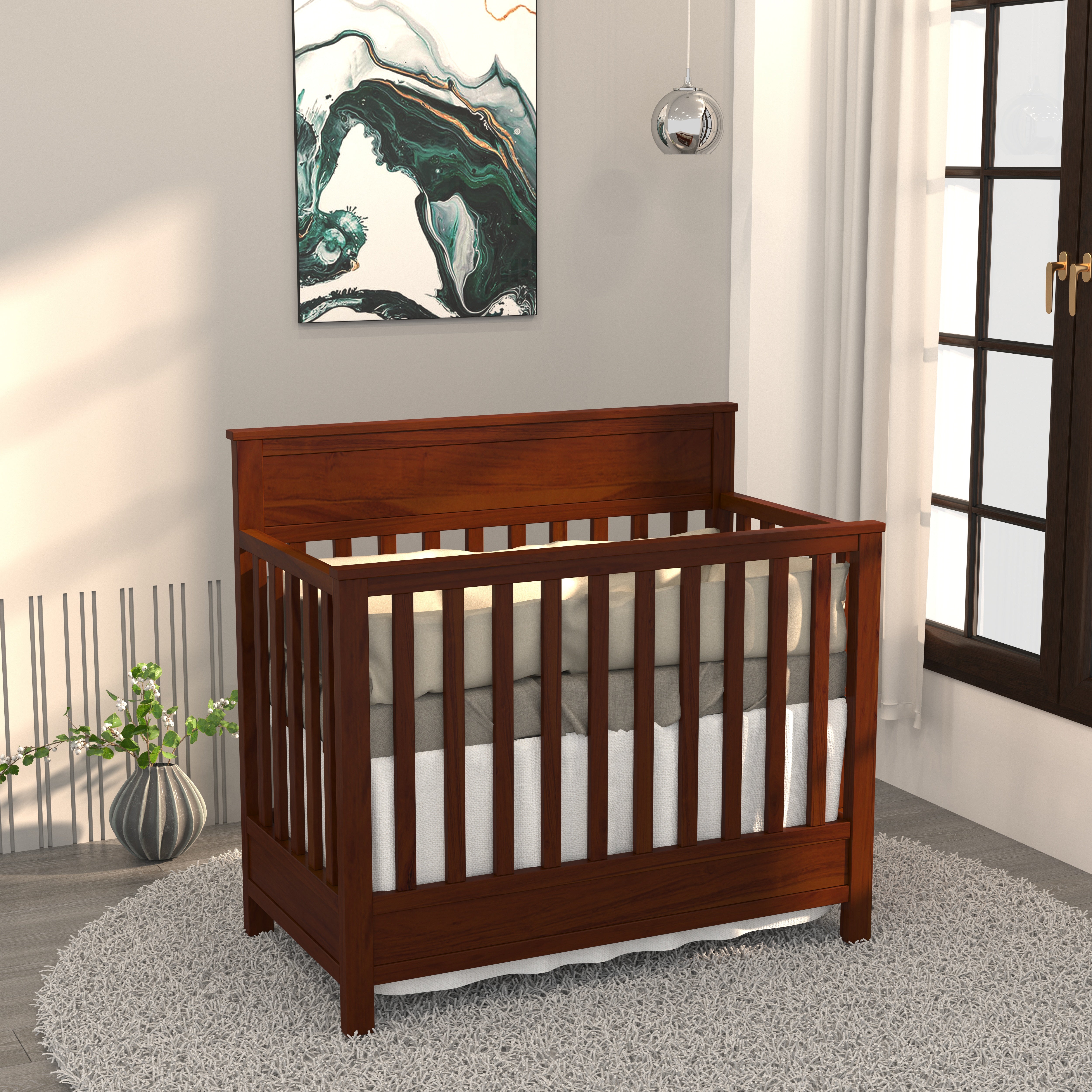 Aesthetic Dark Brown Finished Wooden Handmade Stripped Cradle Cradle