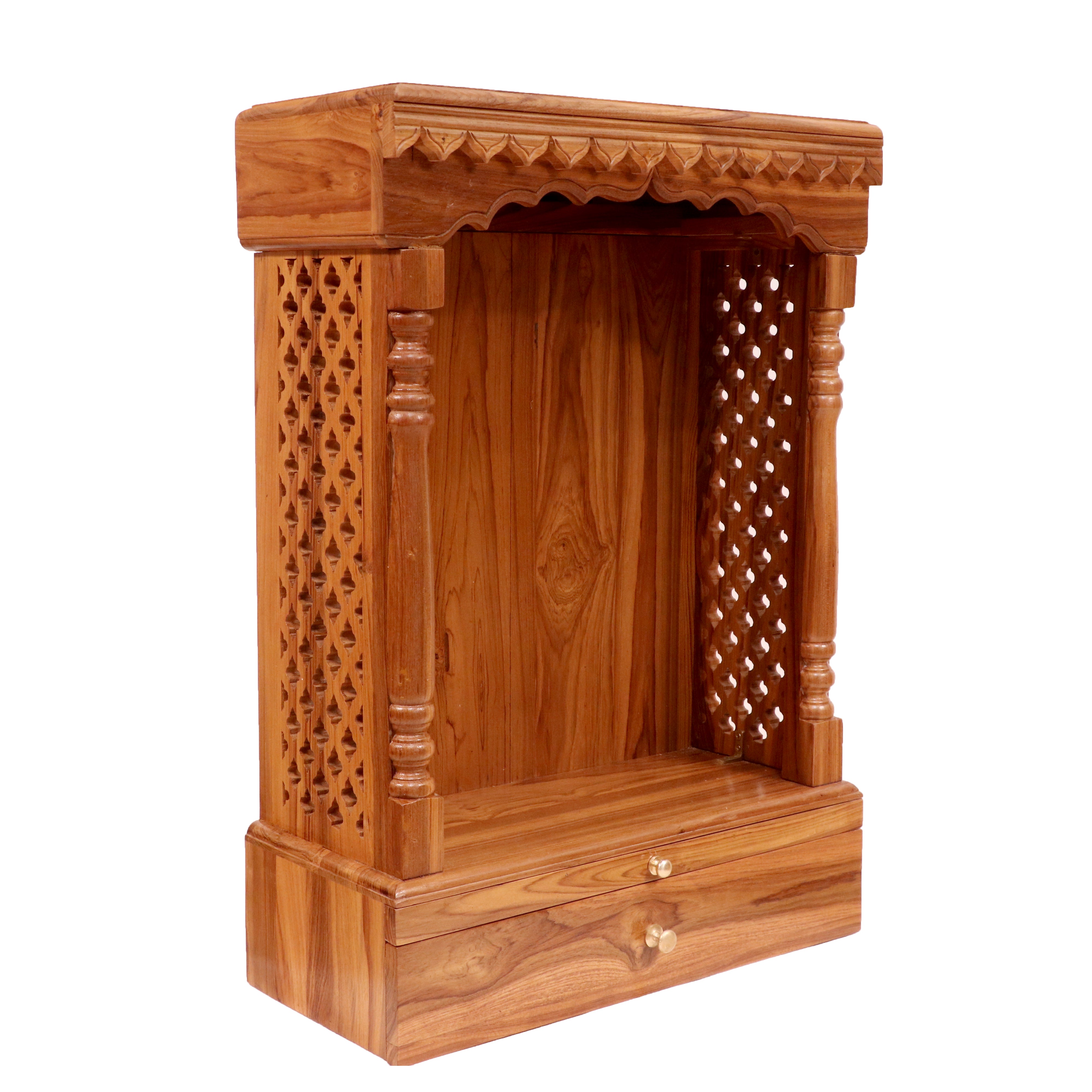 Heritage Style Handmade Foldable Jali Finish Wooden Temple for Home Temple