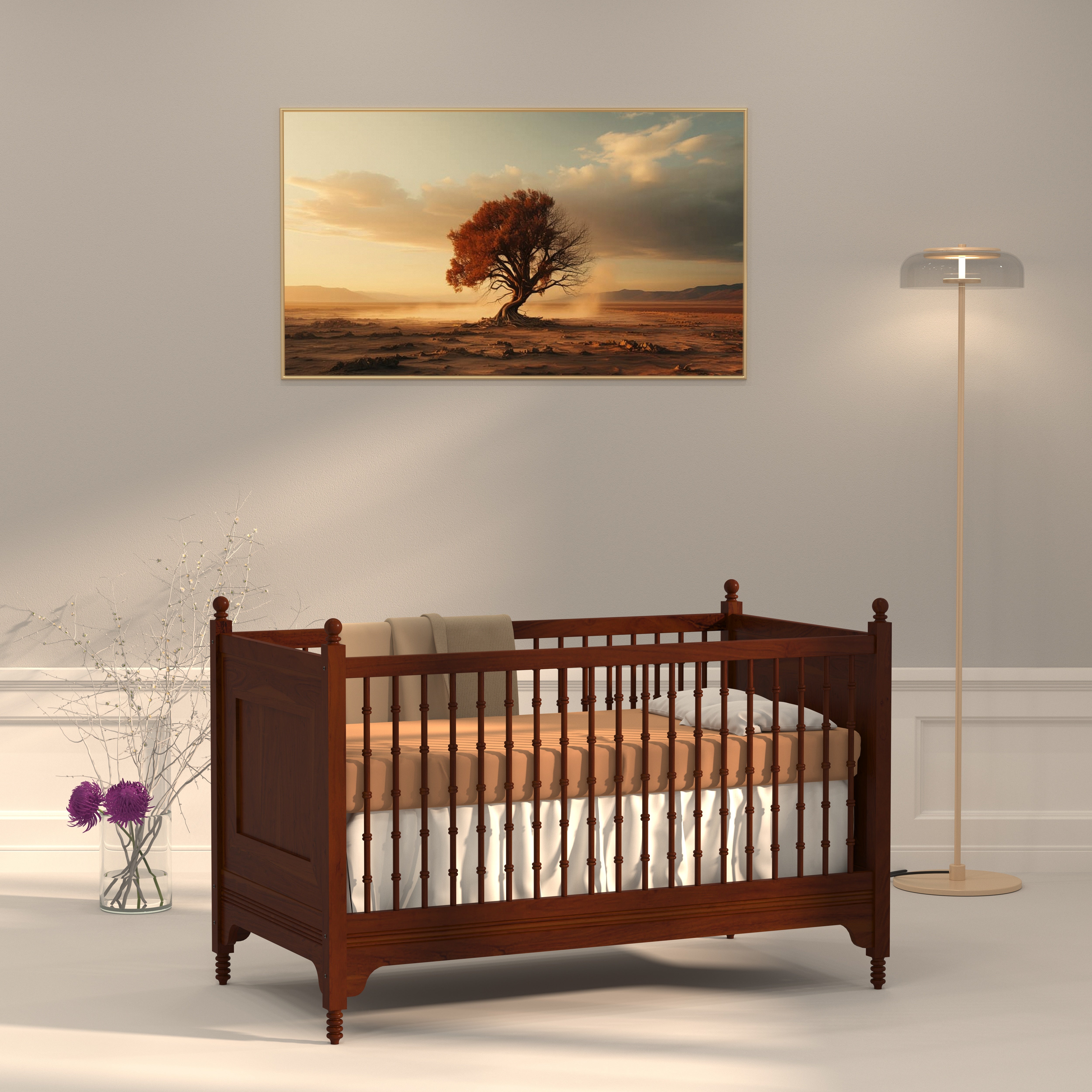 Irish Old Heritage Finished Wooden Handmade Stripped Cradle Cradle