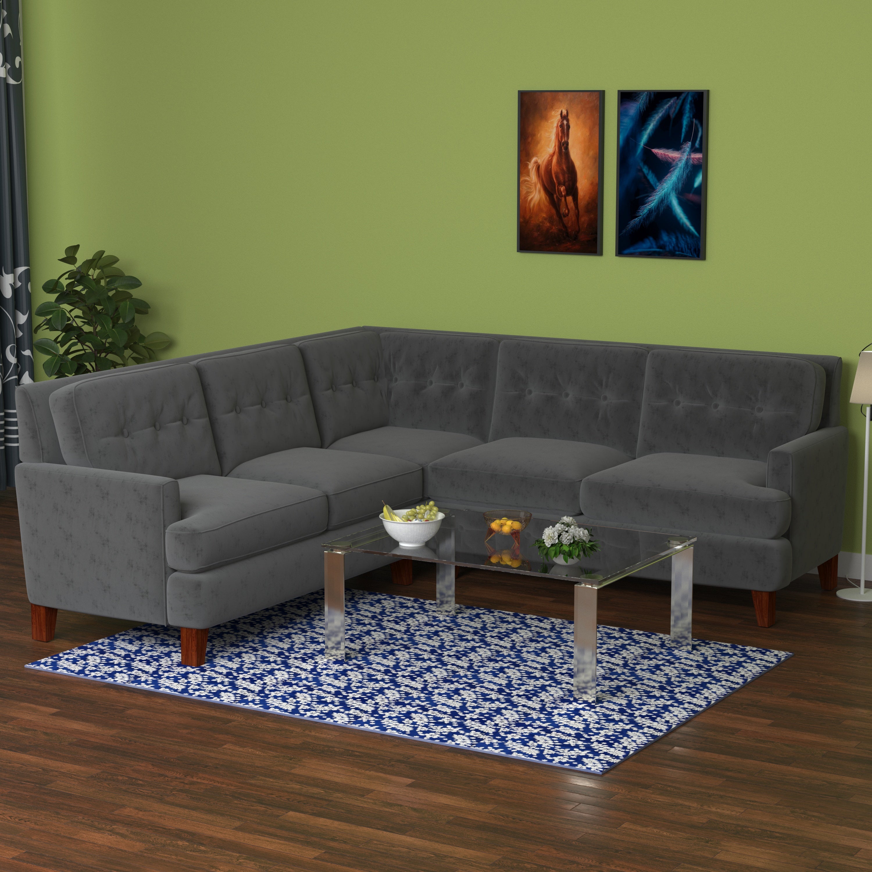 Dark Gray Black Pastel Coloured with Premium Comfort L Shaped 4 Seater Sofa Set for Home Sofa