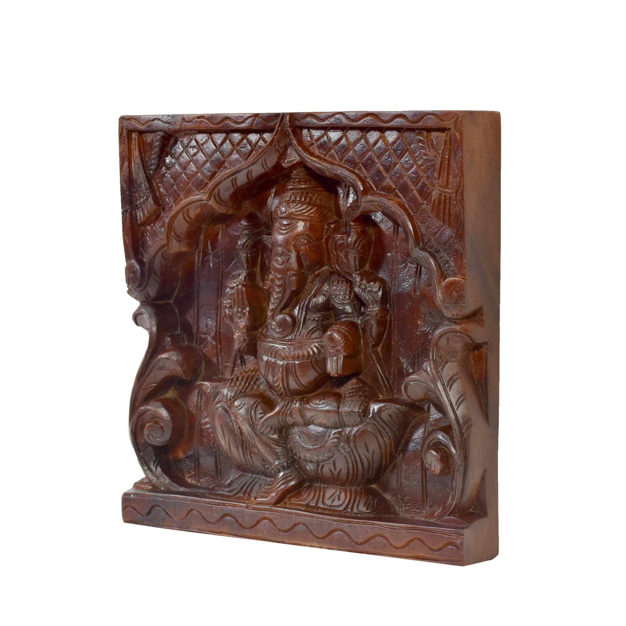 Wooden Carved Ganesha Wall Panel Traditional Décor