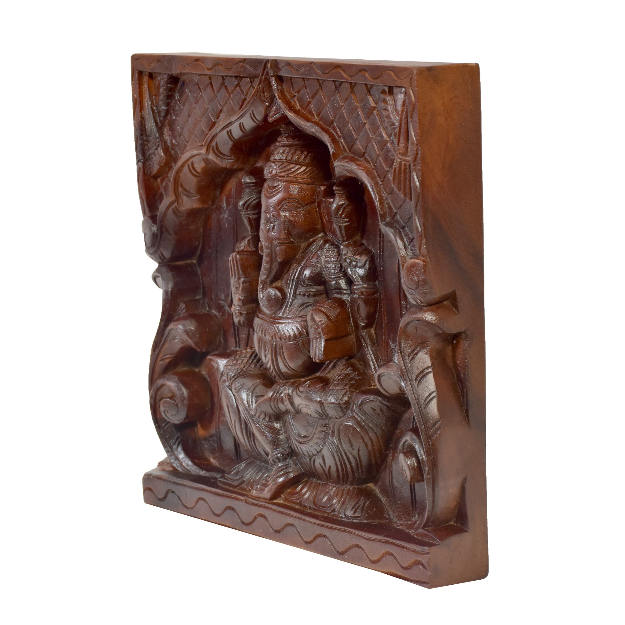 Wooden Carved Ganesha Wall Panel Traditional Décor