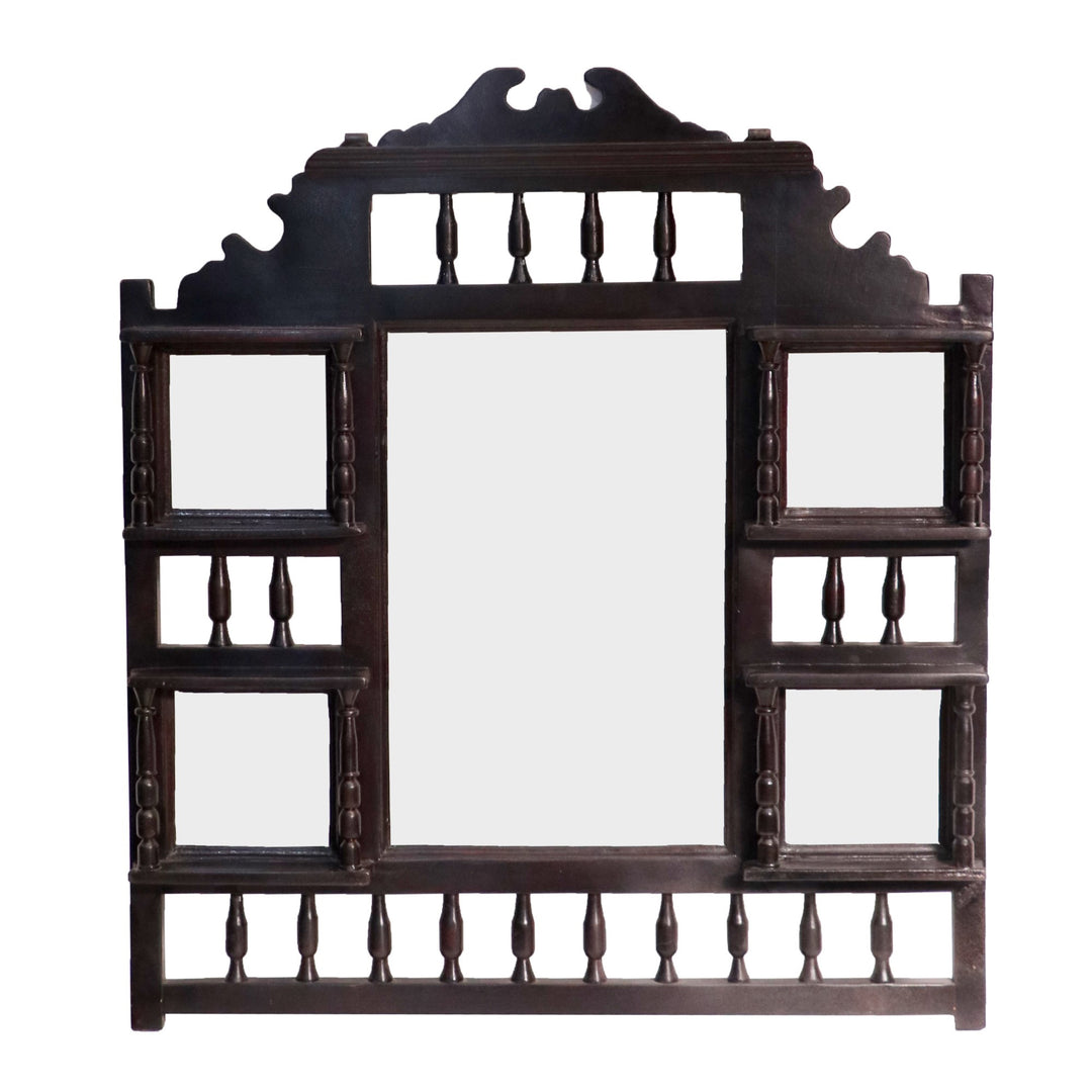 Geometric Carved Teak Traditional Mirror Mirror