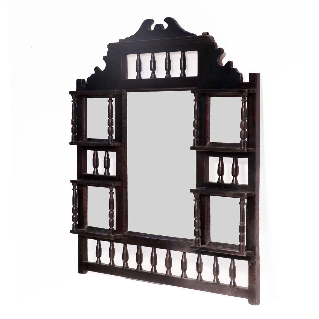 Geometric Carved Teak Traditional Mirror Mirror