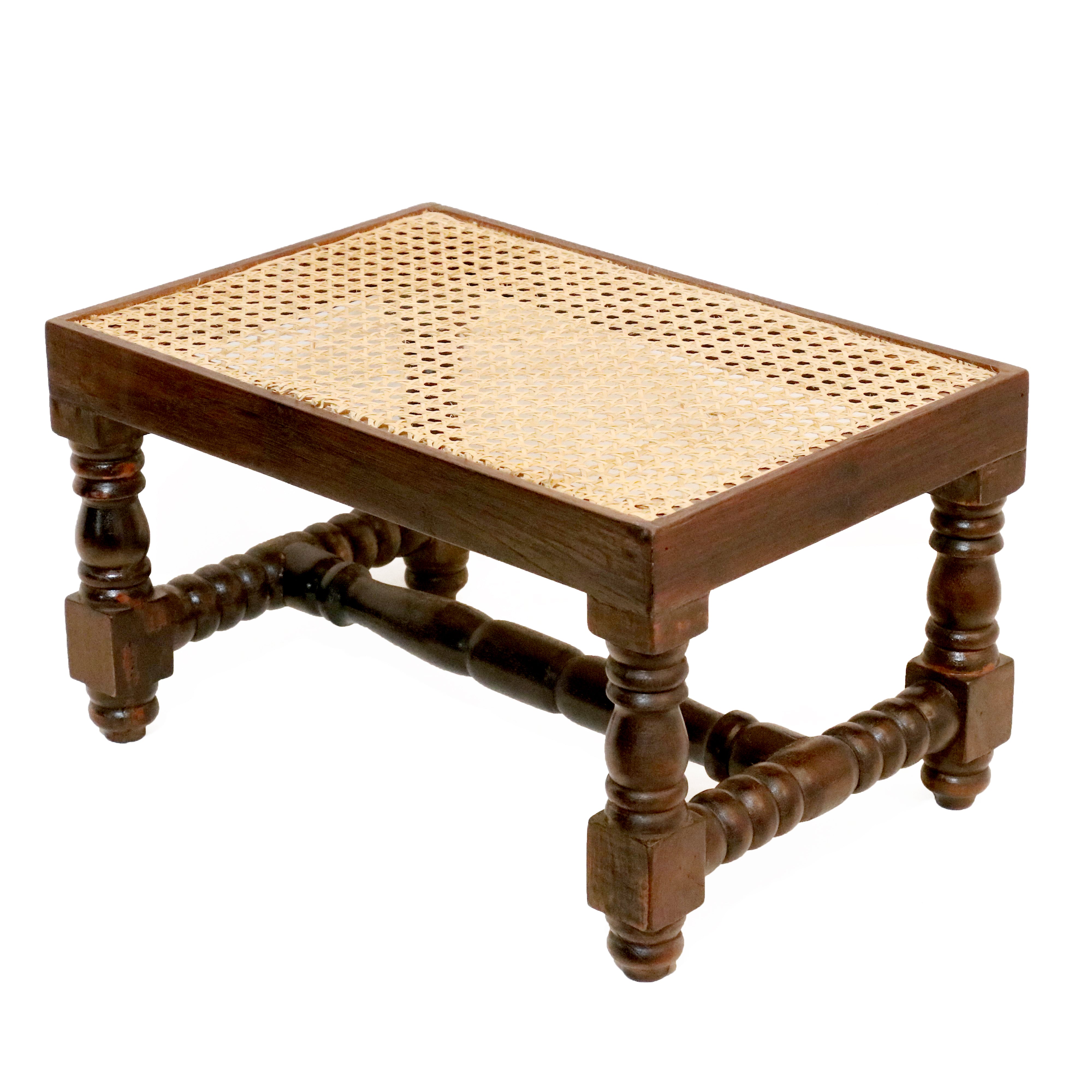 Solid Wooden Intricate Cane Stool Stool