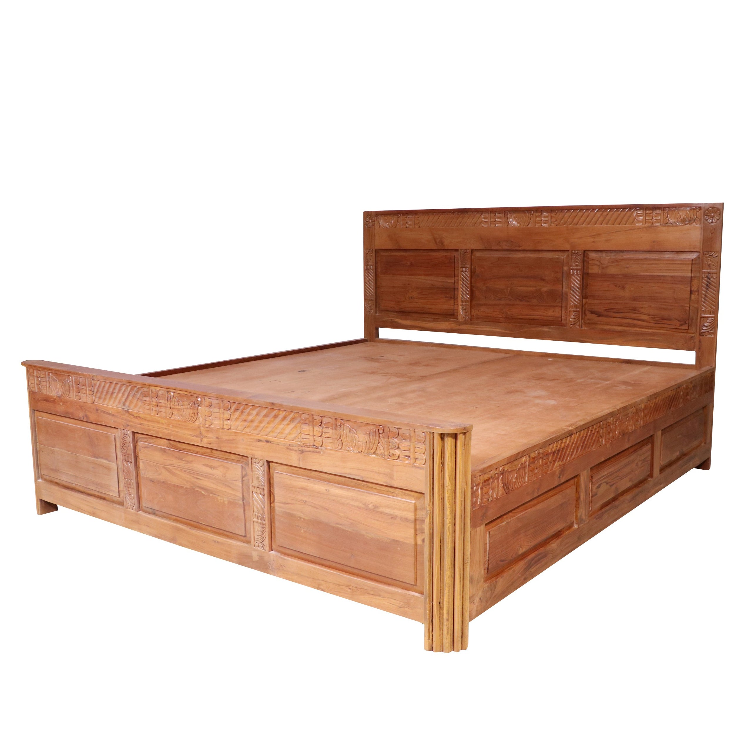 Teak wood carved Folk Concept Bed Bed