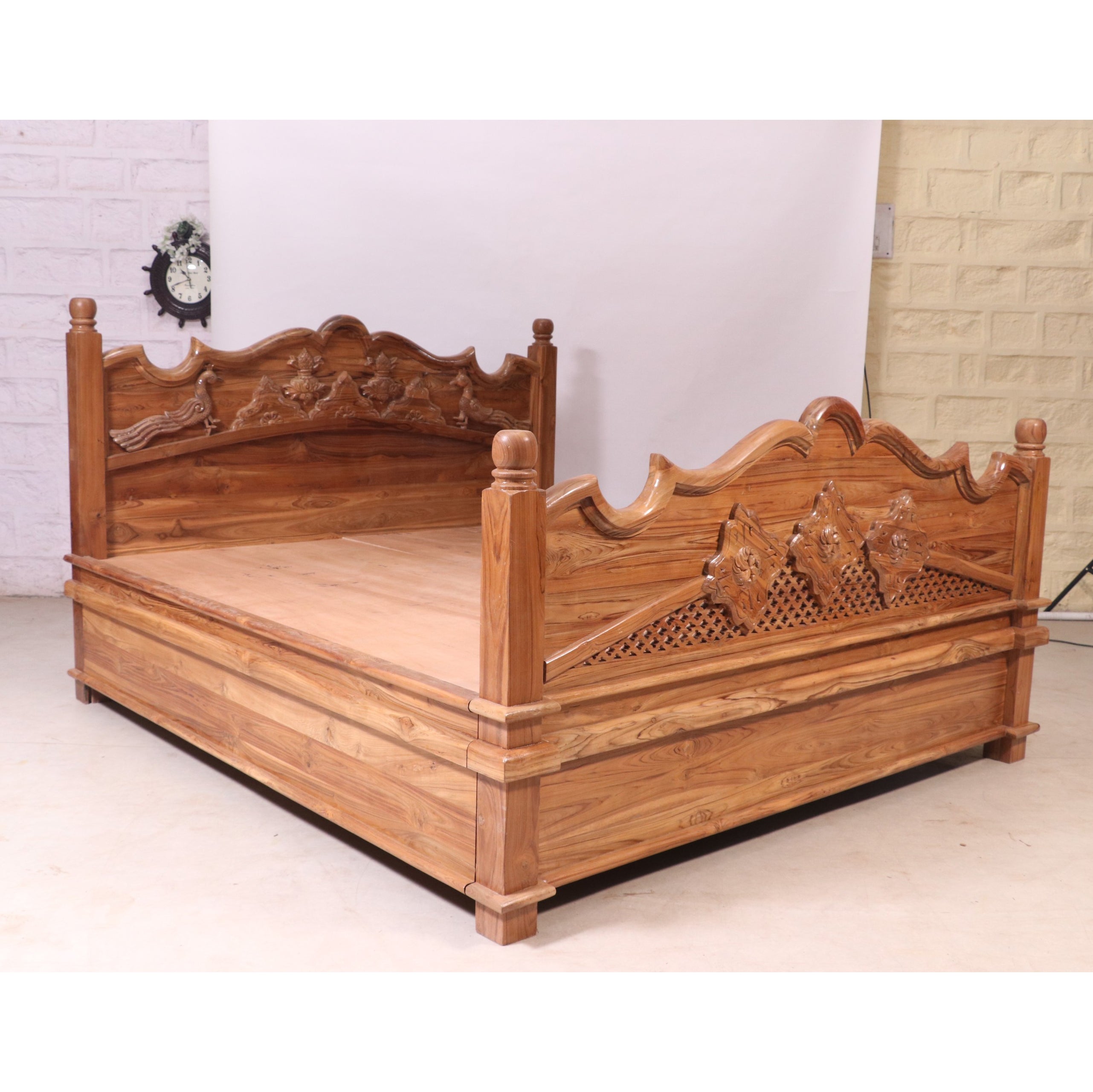 Storage bed Teak Wood Light Brown-Finish Bed Bed