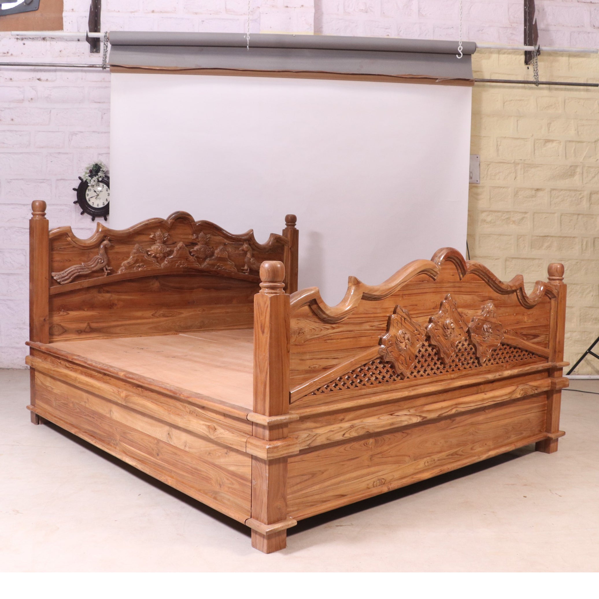 Storage bed Teak Wood Light Brown-Finish Bed Bed