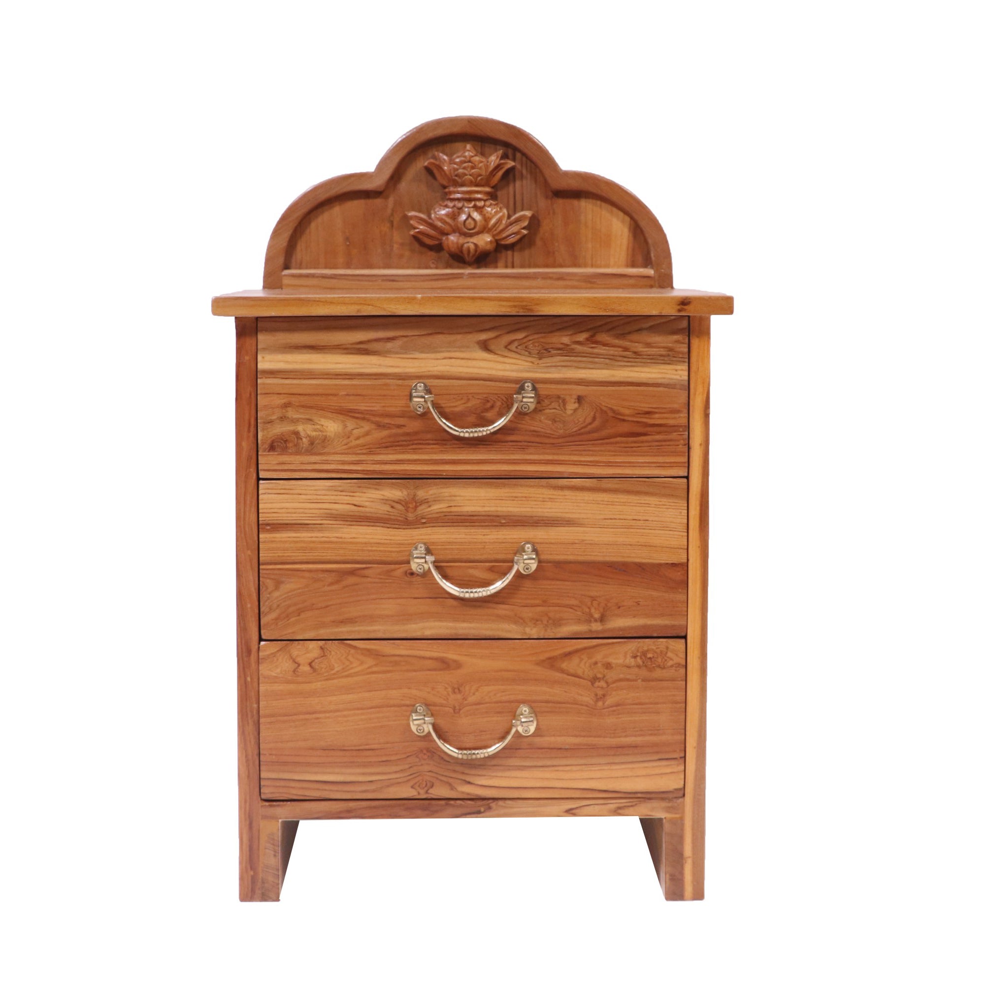 Traditional Teak wood 3 drawers with Kalash Carving Bedside