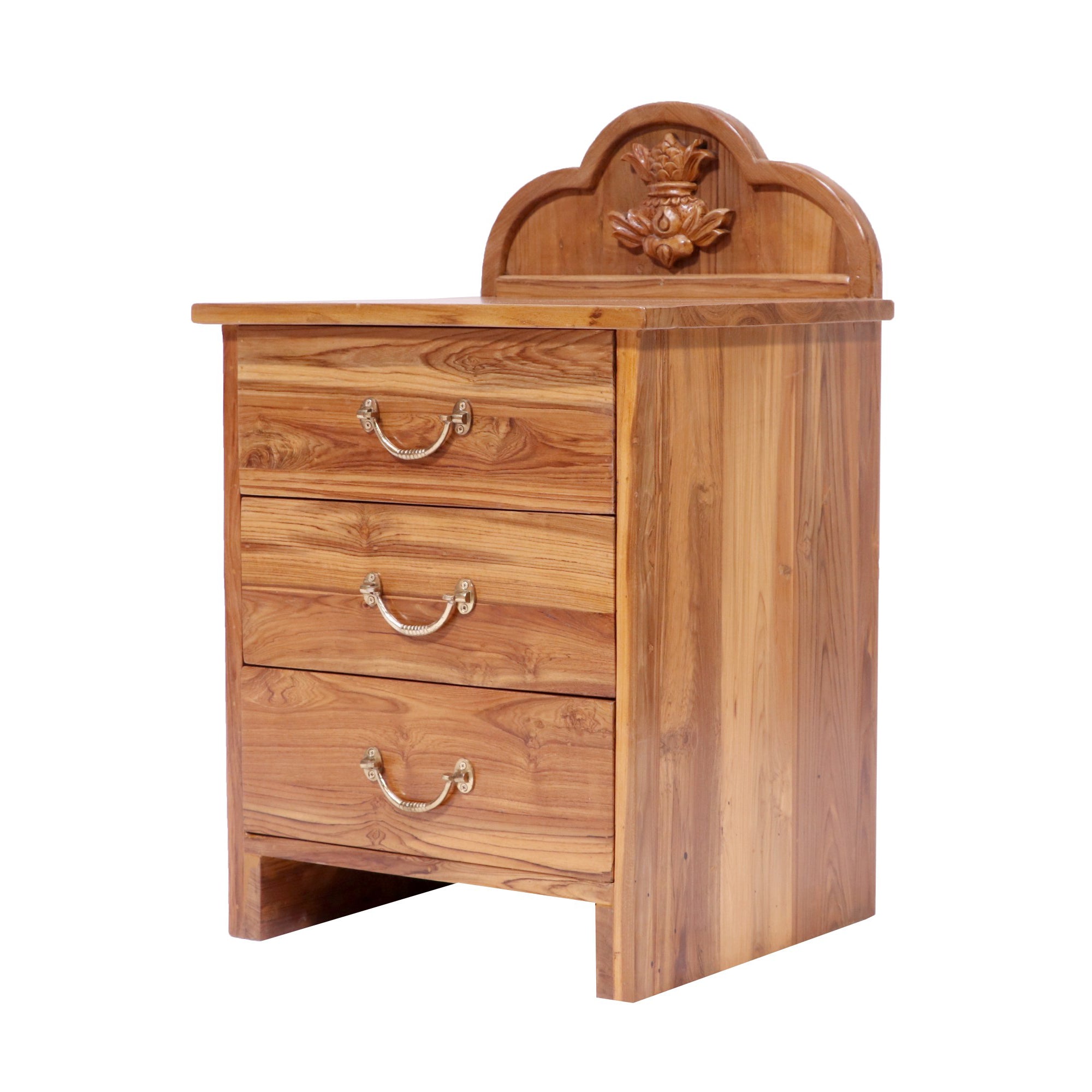 Traditional Teak wood 3 drawers with Kalash Carving Bedside