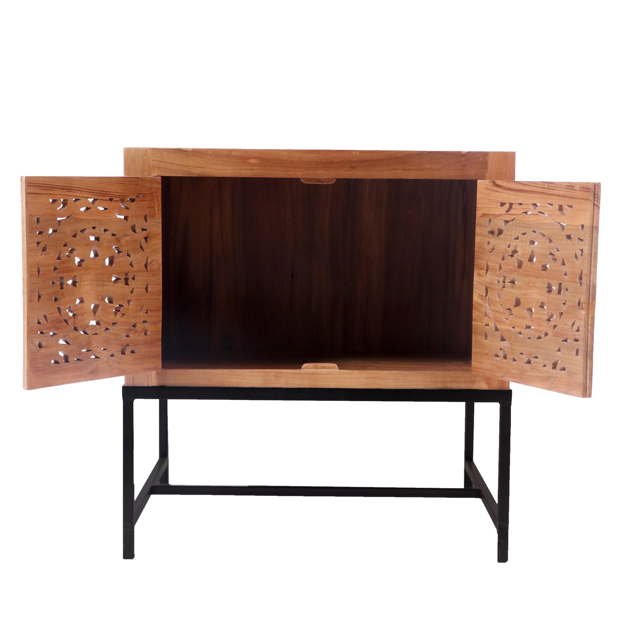 Teak wood Double Door Cabinet with Metallic Stand Cupboard