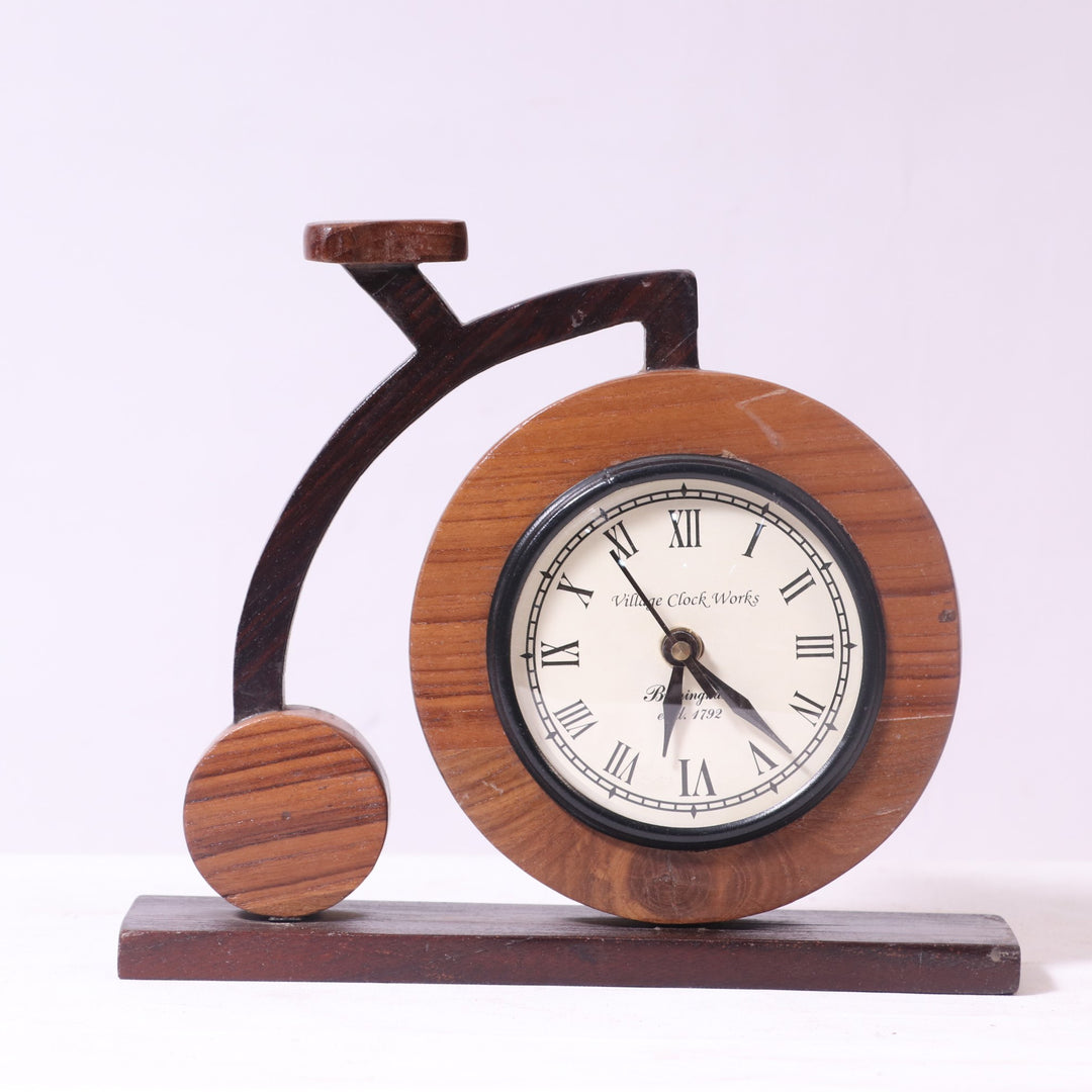 Bicycle Inspired Handmade Teak wood Desk Clock Clock