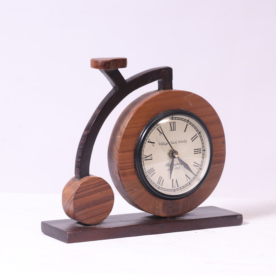 Bicycle Inspired Handmade Teak wood Desk Clock Clock