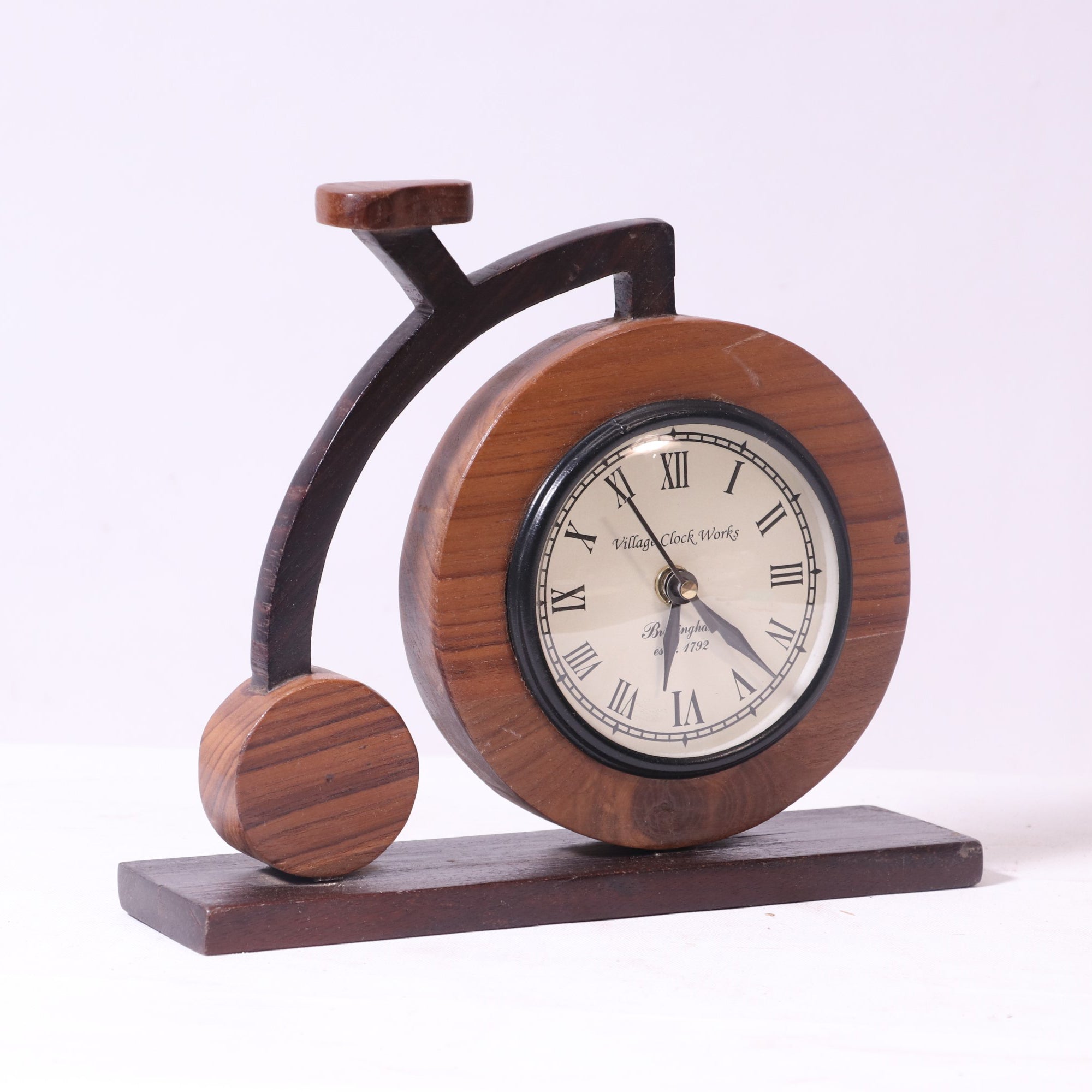 Bicycle Inspired Teak wood Desk Clock Clock